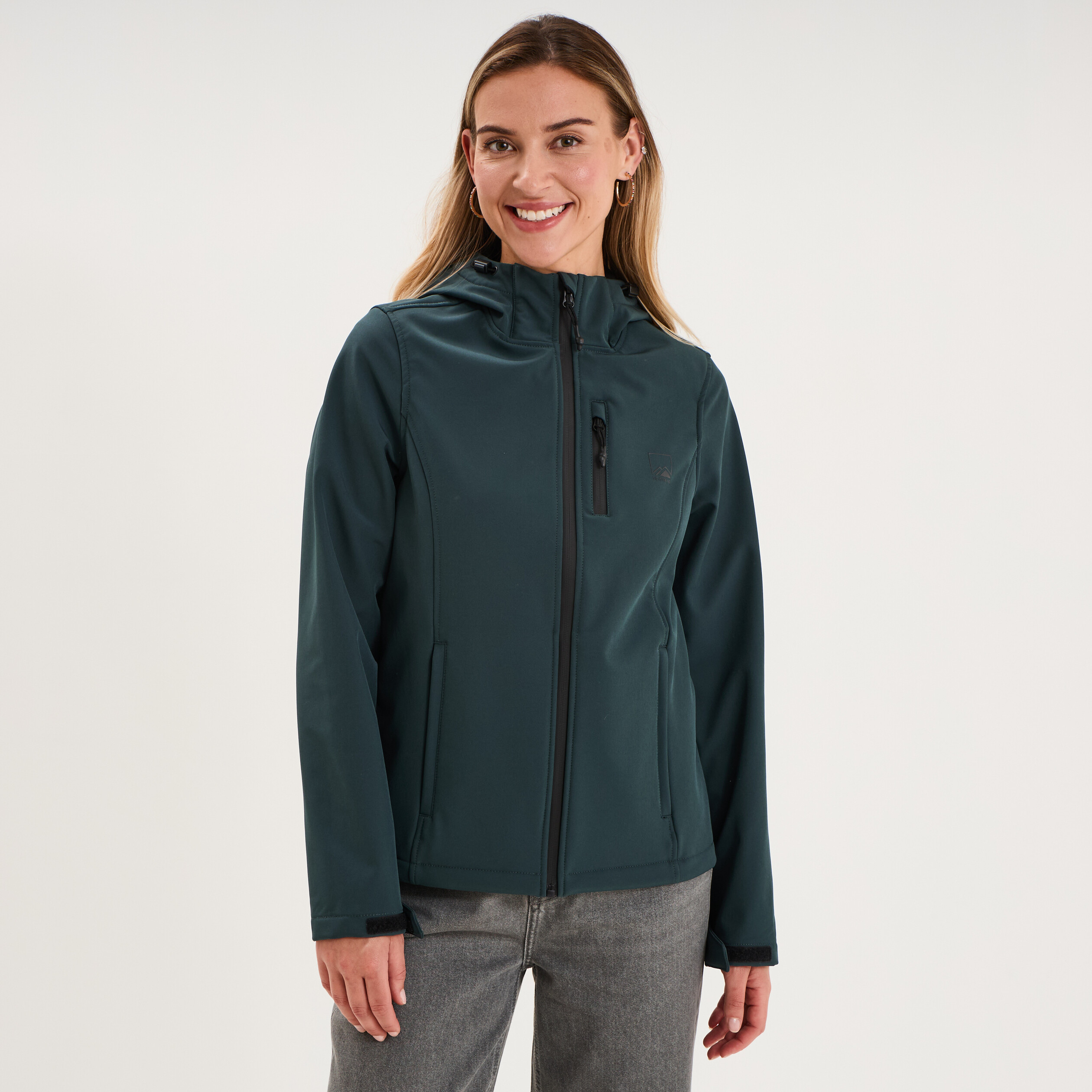 Blouson &agrave; capuche d&eacute;perlant fourr&eacute; vert fonc&eacute; femme