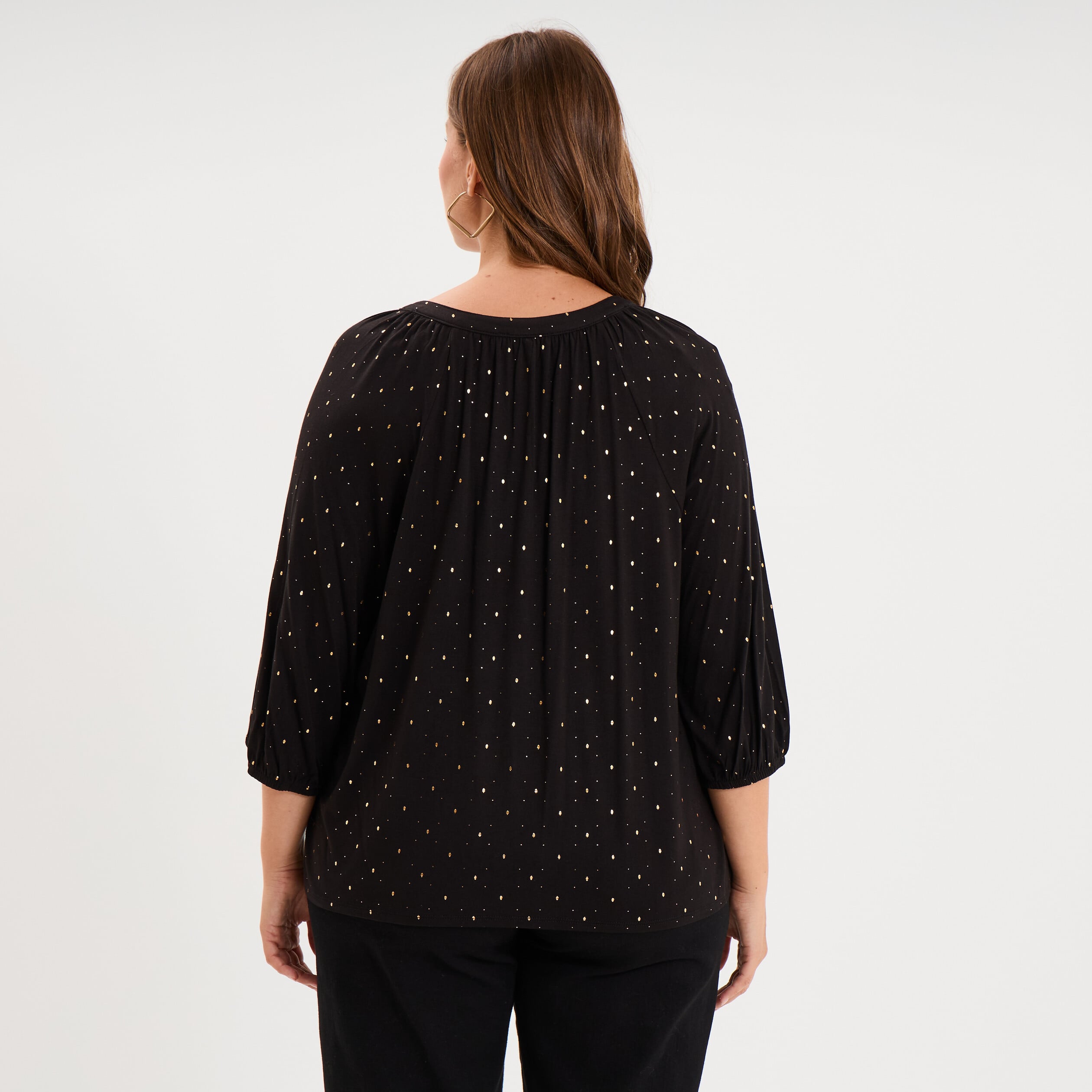 Blouse manches 3/4 et col tunisien noir femme grande taille