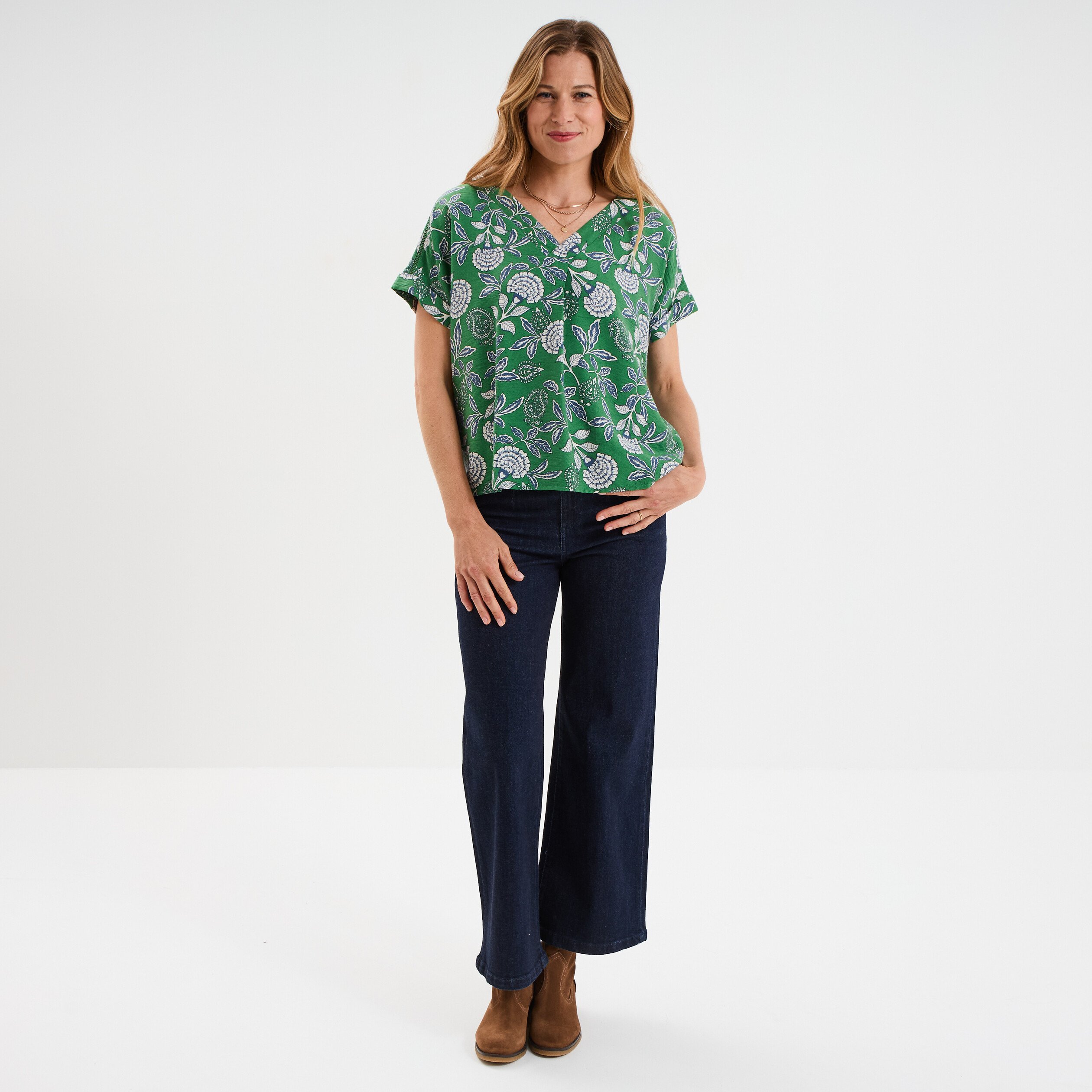 blouse col en v manches courtes vert menthe femme Blouse col en V manches courtes vert menthe femme