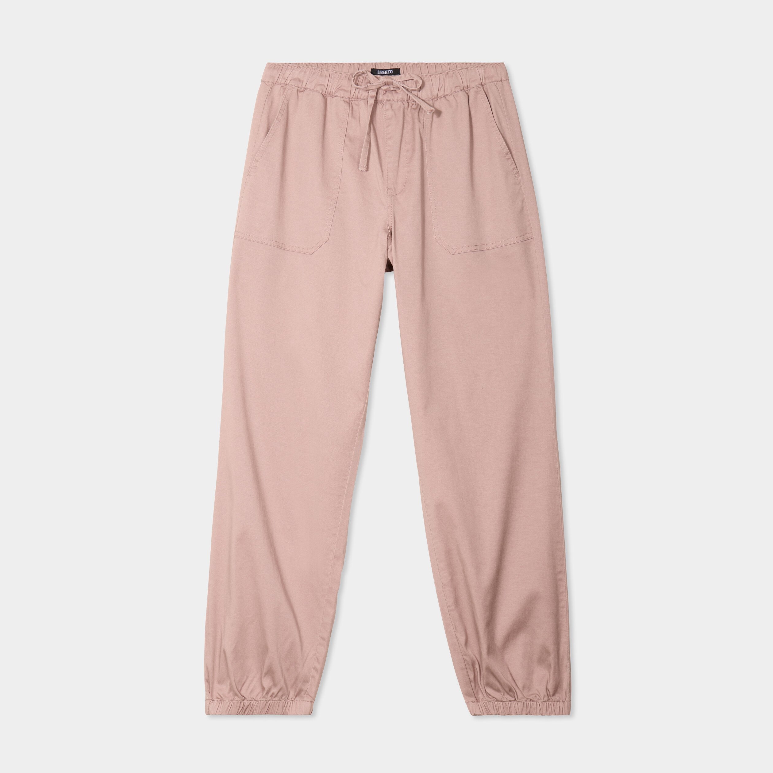pantalon droit battle taille elastiquee rose poudree femme Pantalon droit battle taille élastiquée rose poudrée femme