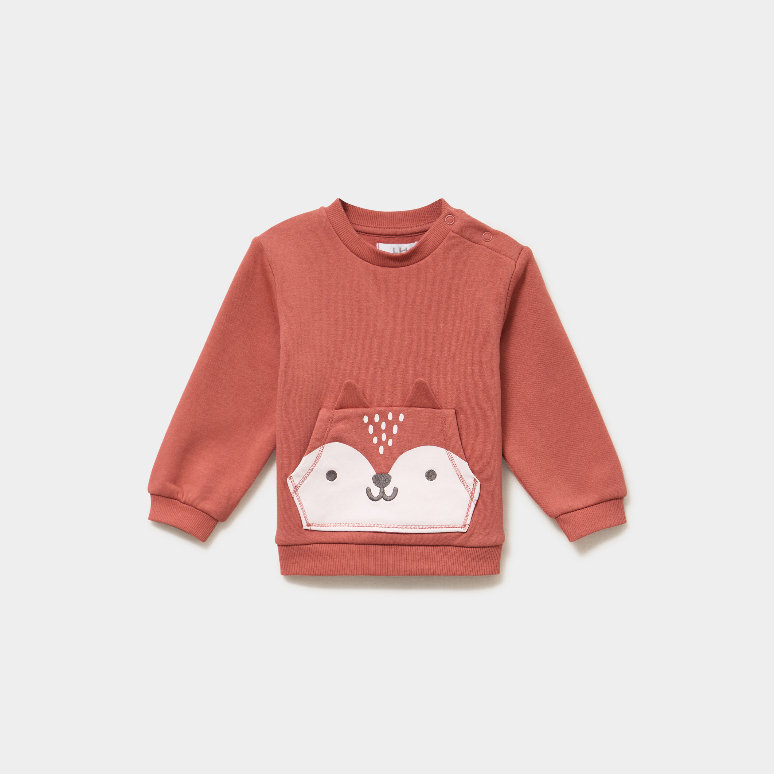 Sweat poche ventrale et &eacute;paule boutonn&eacute;e terracotta b&eacute;b&eacute; gar&ccedil;on