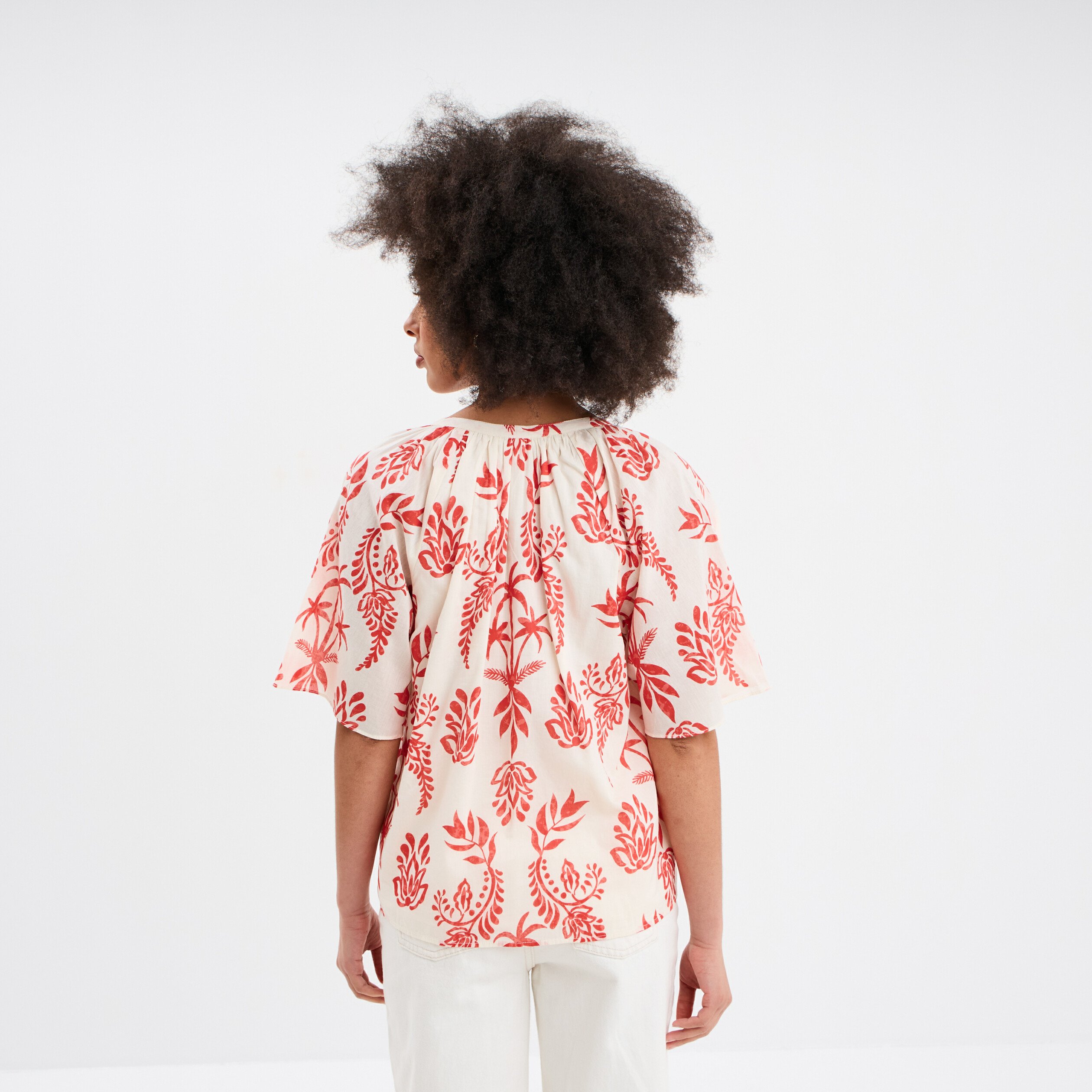 blouse manches courtes papillons coton ecru femme Blouse manches courtes papillons coton ecru femme
