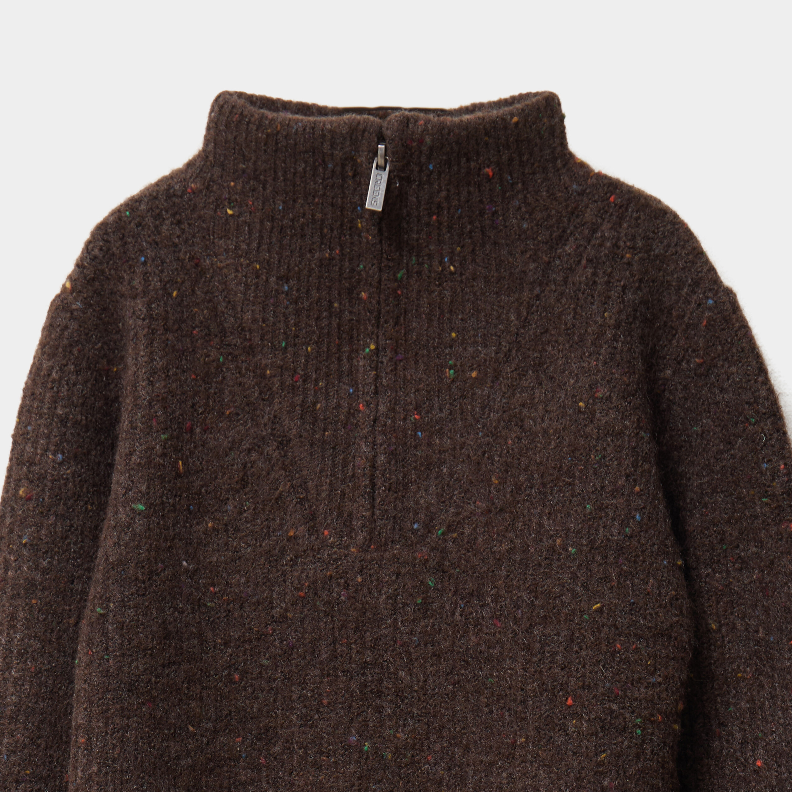 Pull camionneur col zipp&eacute; marron gar&ccedil;on