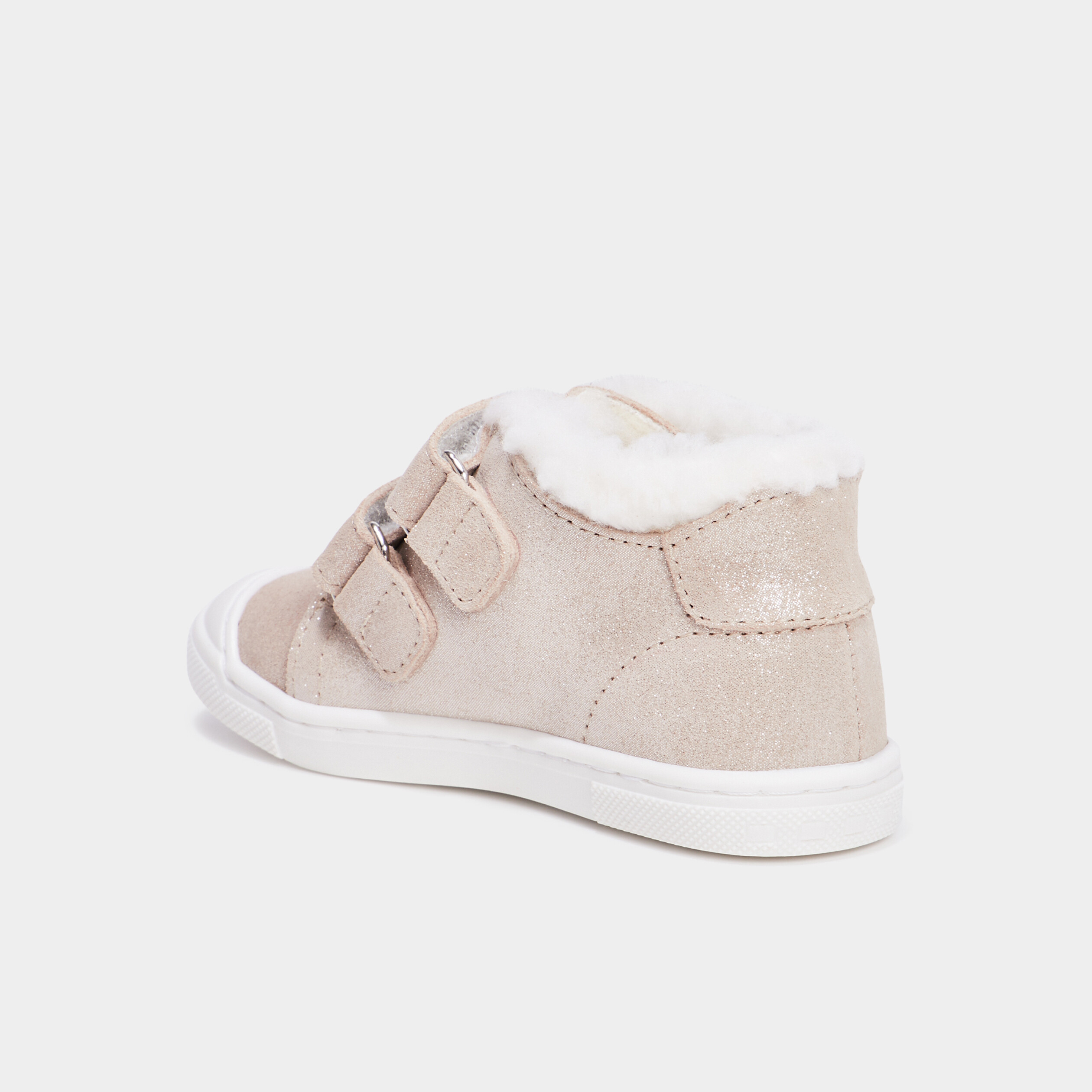 Baskets montantes &agrave; scratchs en cuir sable b&eacute;b&eacute; fille