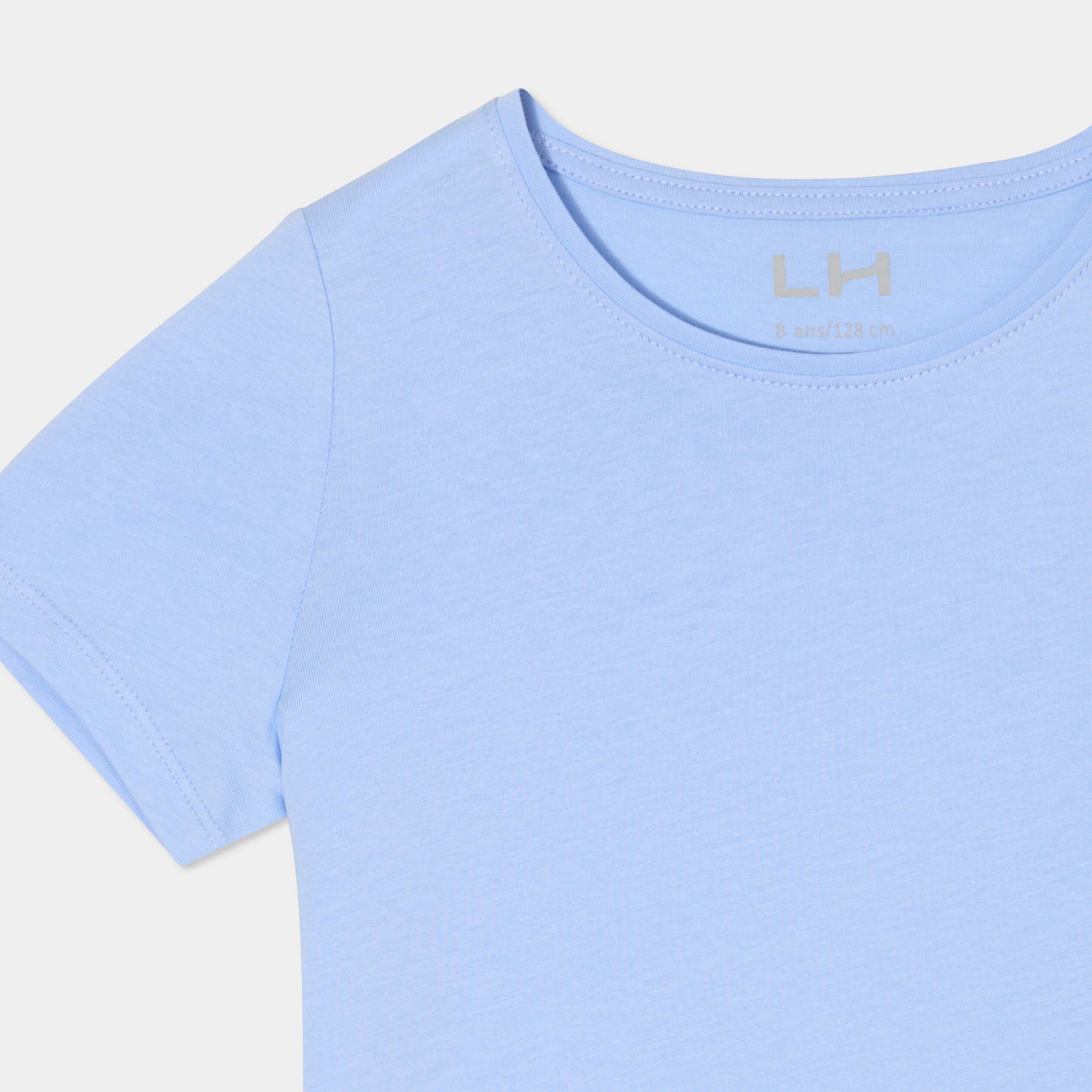 t shirt manches courtes en coton bleu clair fille T-shirt manches courtes en coton bleu clair fille
