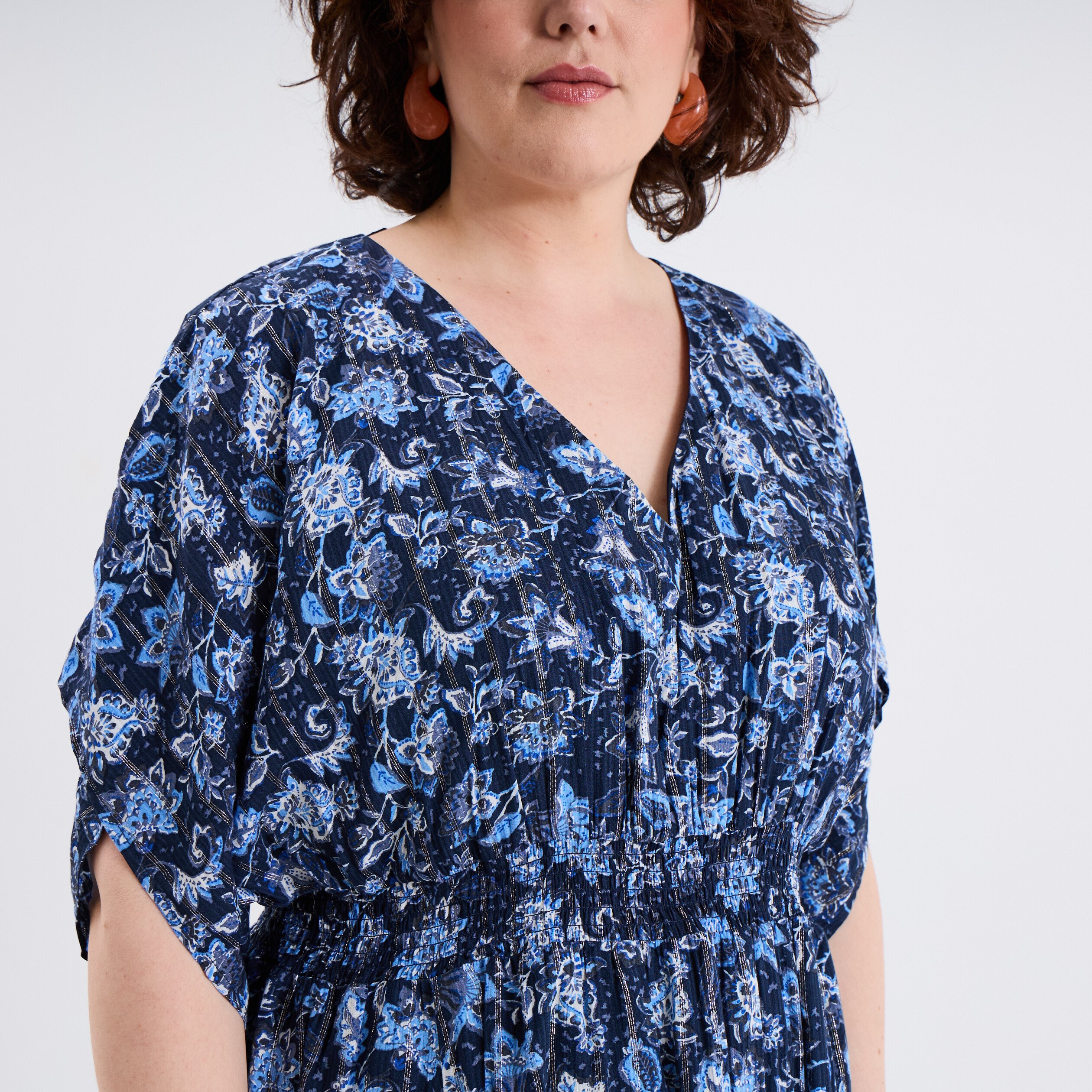 robe longue taille smockee bleu marine femmegt Robe longue taille smockée bleu marine femme grande taille