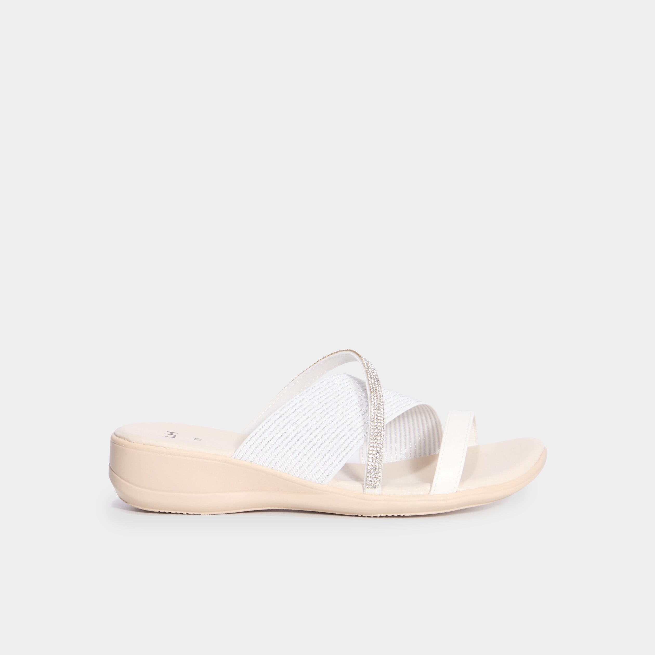Mules brides crois&eacute;es &agrave; strass blanc femme