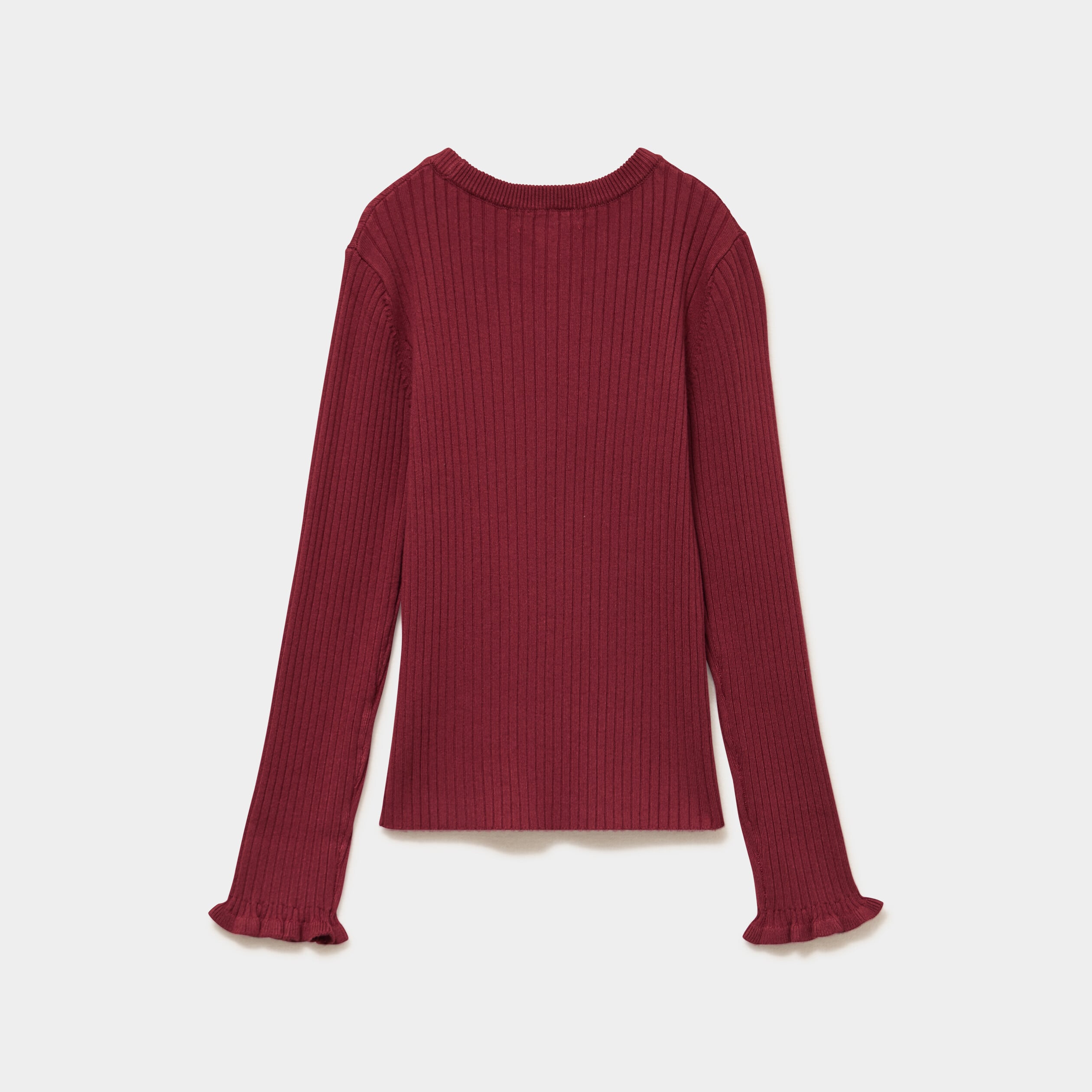 Pull c&ocirc;tel&eacute; ajust&eacute; manches longues bordeaux fille