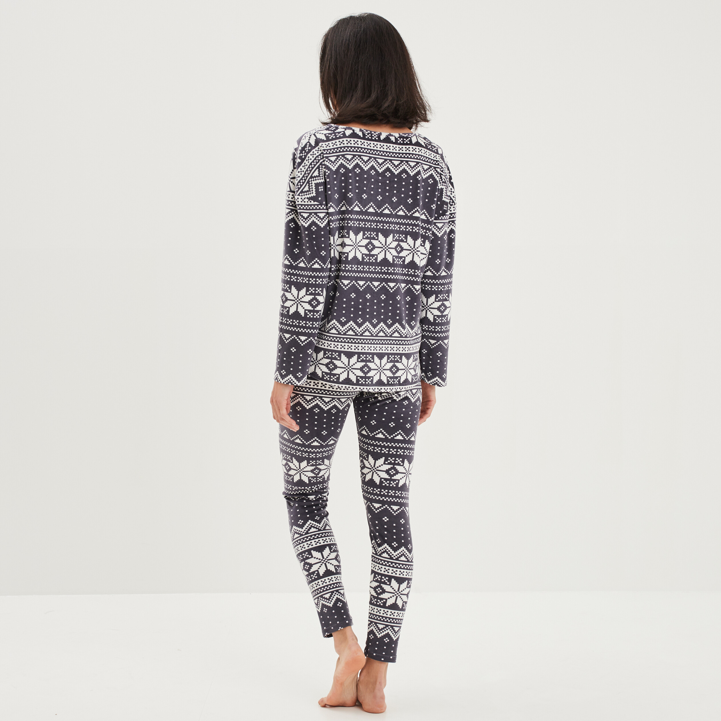 Ensemble pyjama pantalon velours bleu marine femme