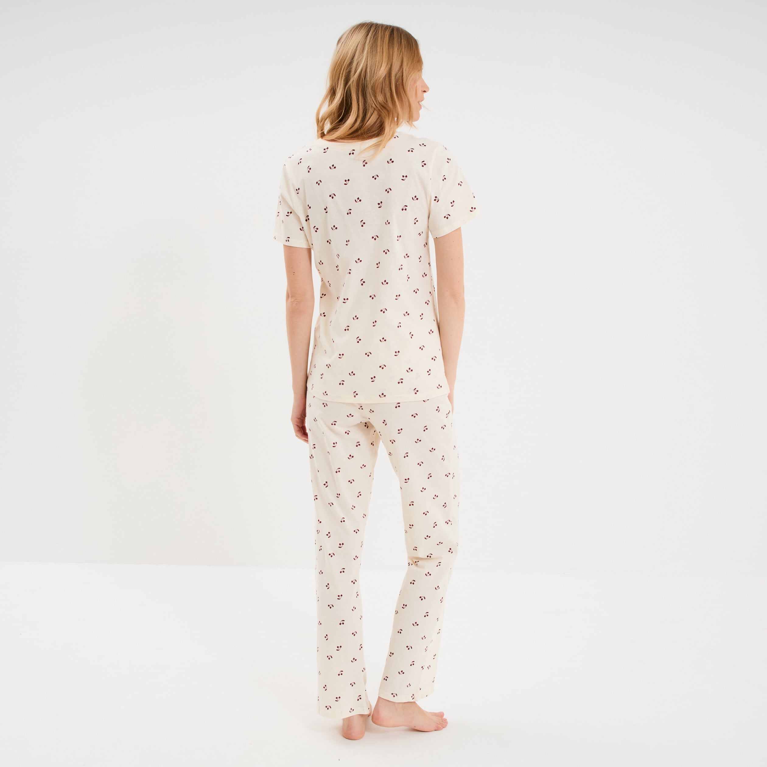 Ensemble pyjama t-shirt pantalon coton ecru femme