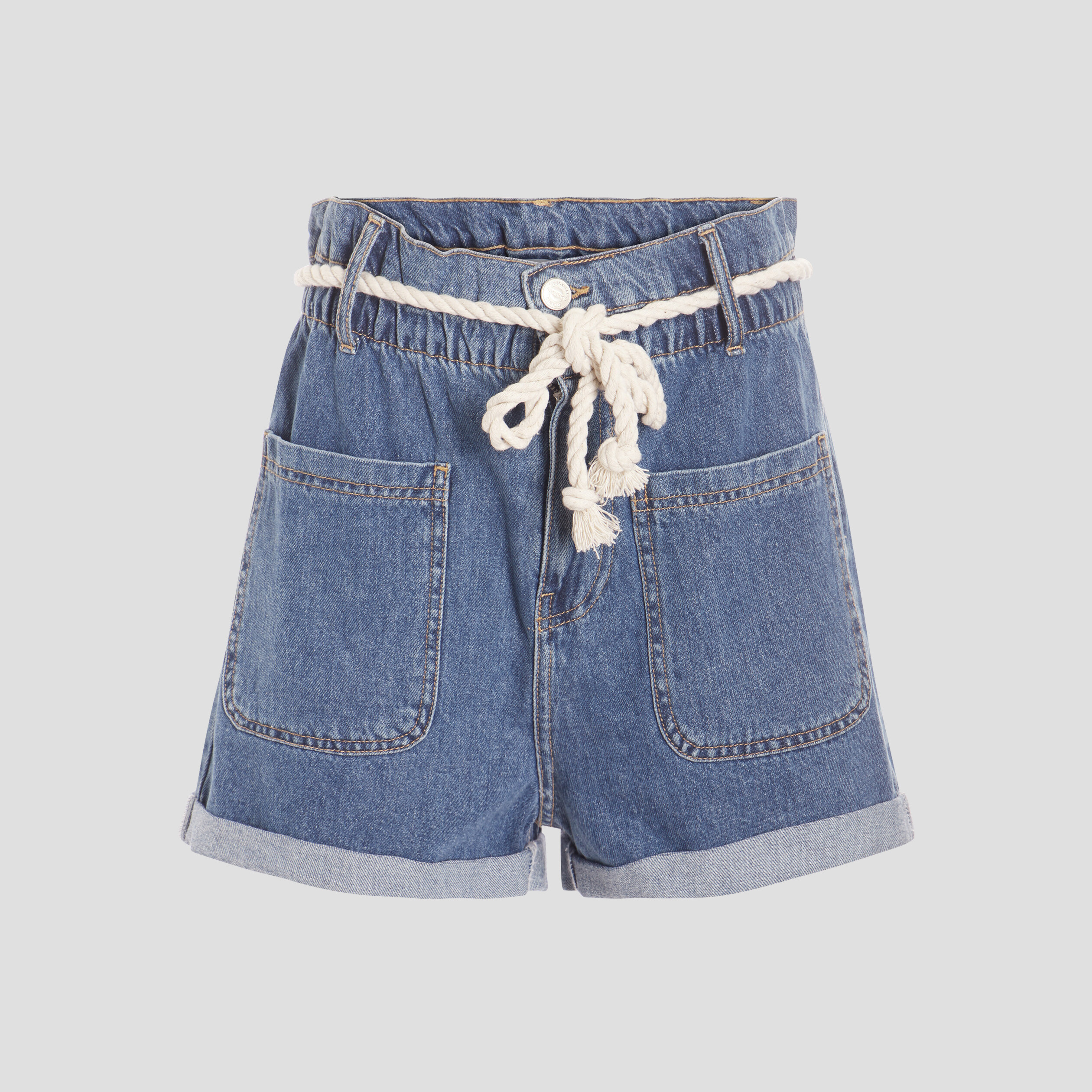 Short paperbag en jean denim stone femme