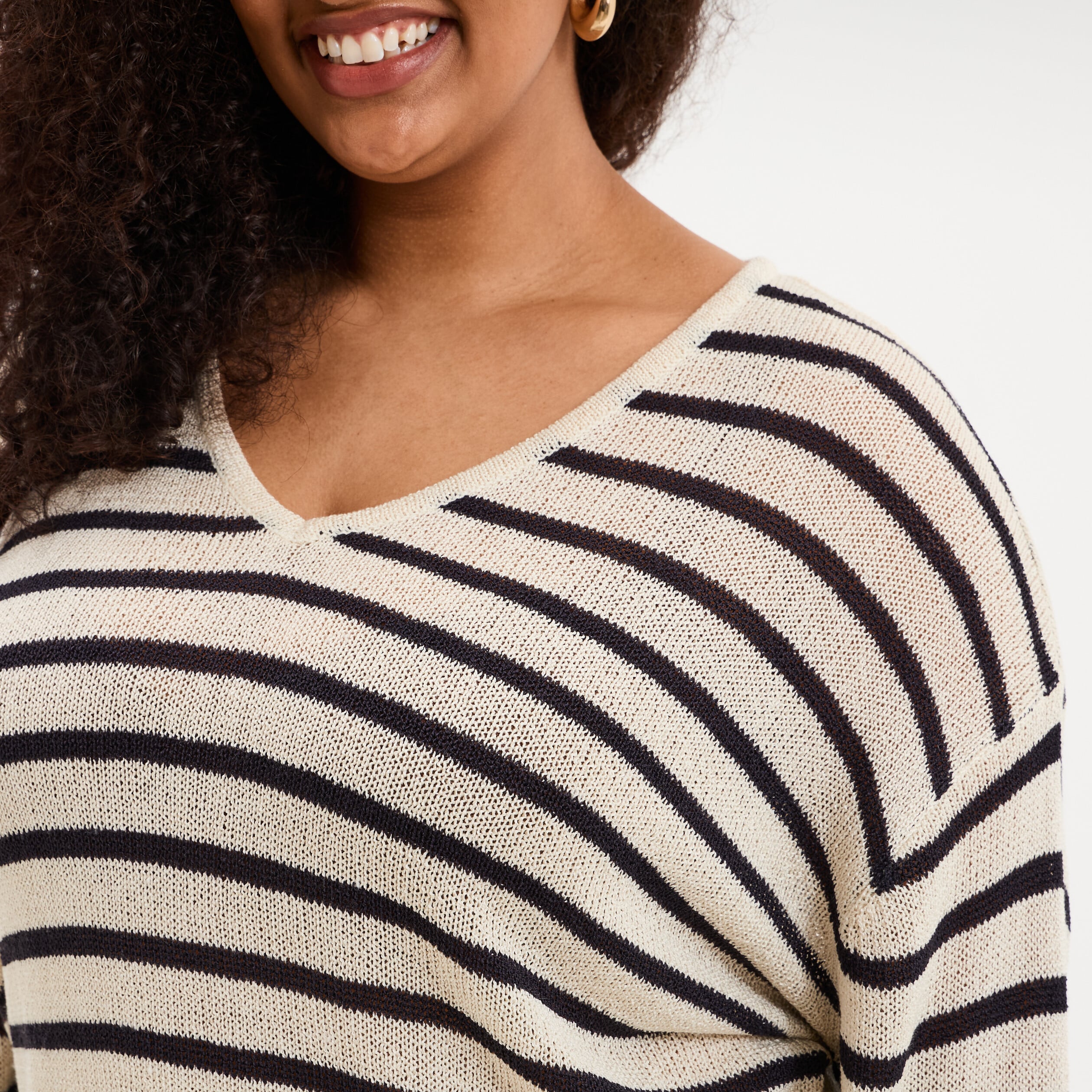 Pull ajust&eacute; manches longues ecru femme grande taille