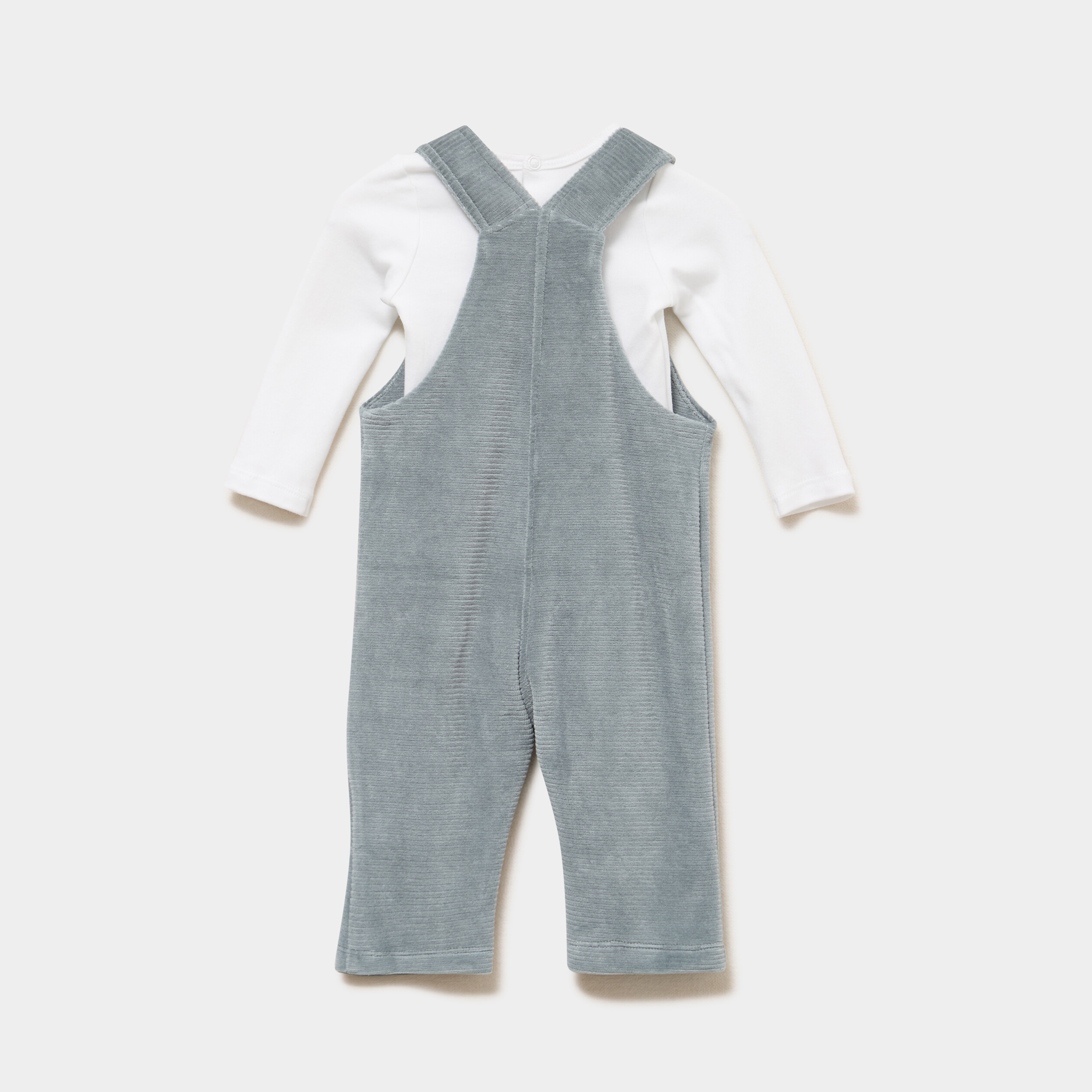 Ensemble t-shirt salopette effet velours vert fonc&eacute; b&eacute;b&eacute;
