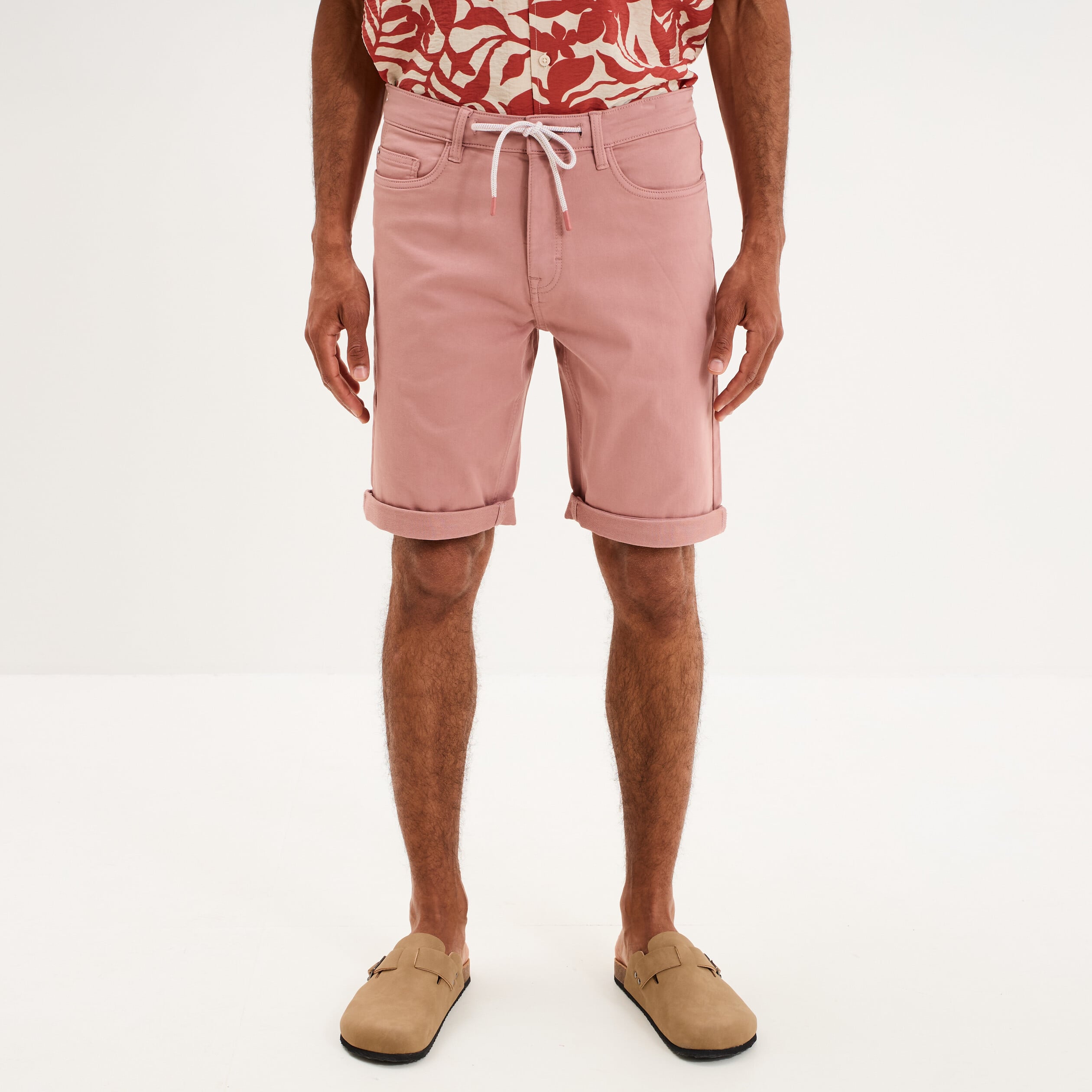 Bermuda en jean straight 5 poches vieux rose homme