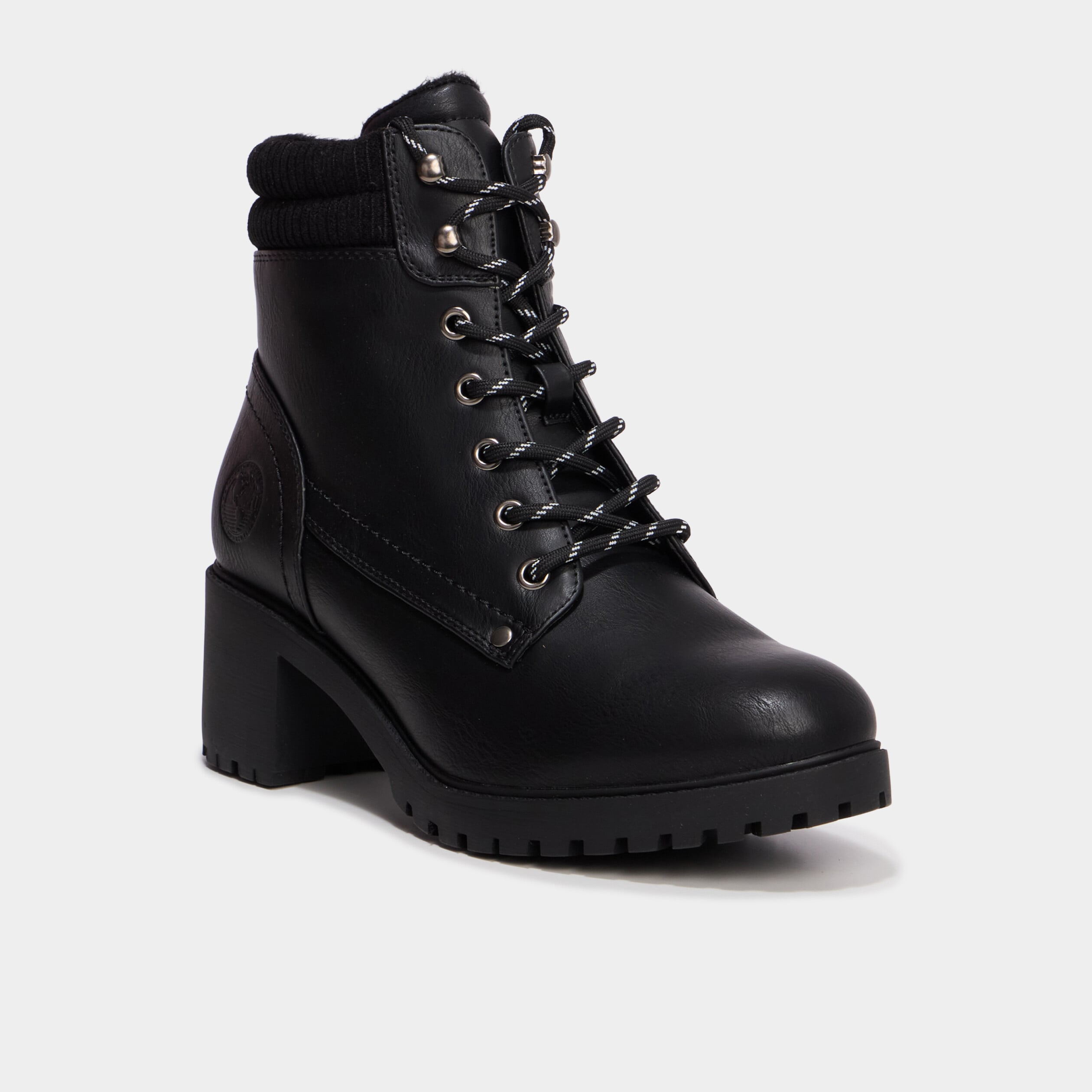 Boots &agrave; lacets et talons noir femme