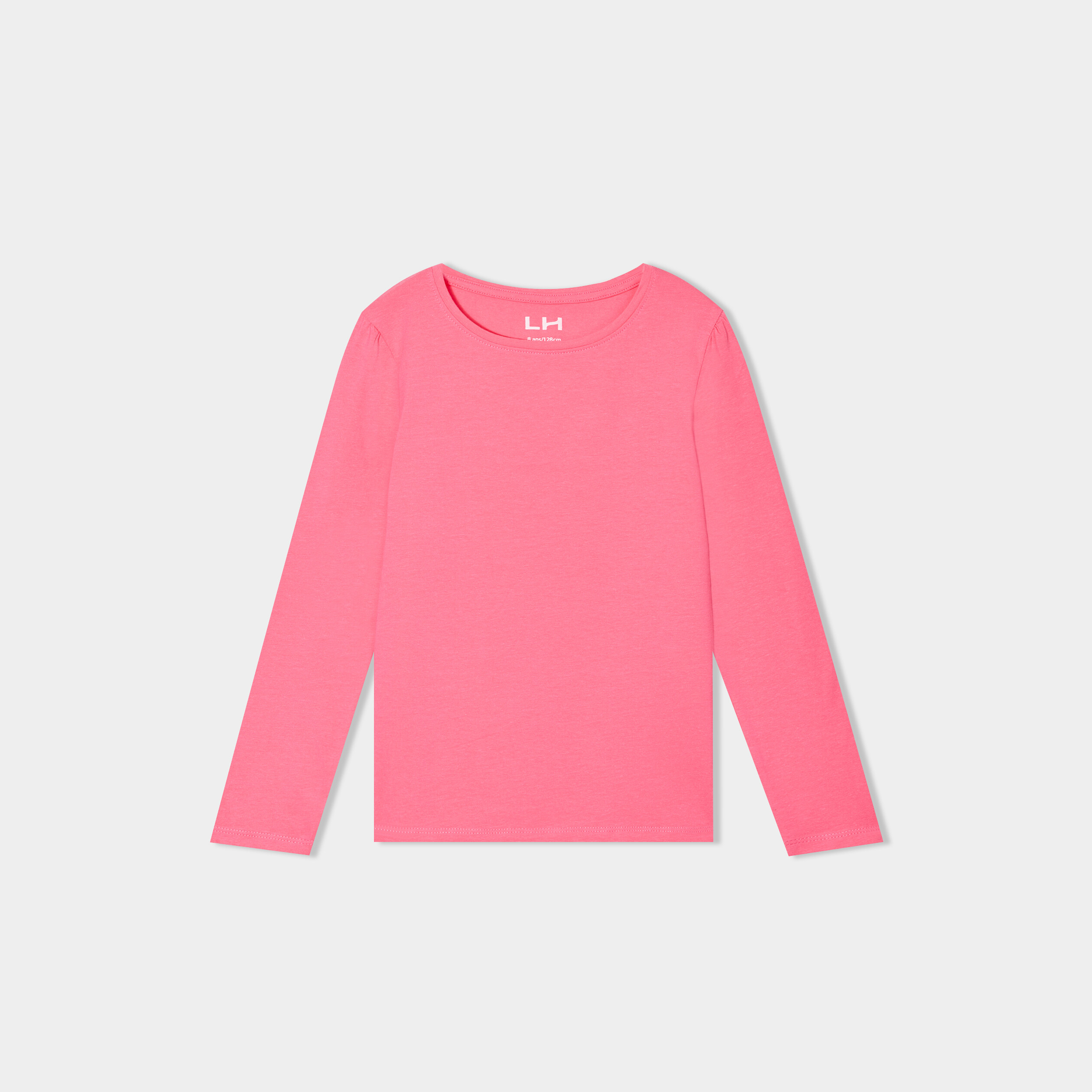 t shirt coton manches longues a fronces rose fushia fille T-shirt coton manches longues à fronces rose fushia fille