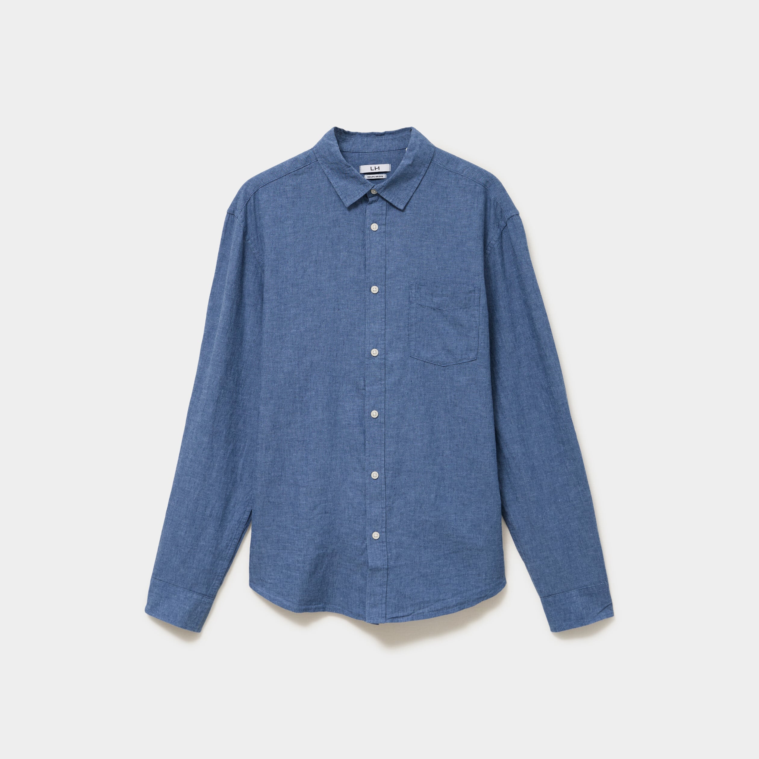 Chemise manches longues lin m&eacute;lang&eacute; bleu homme