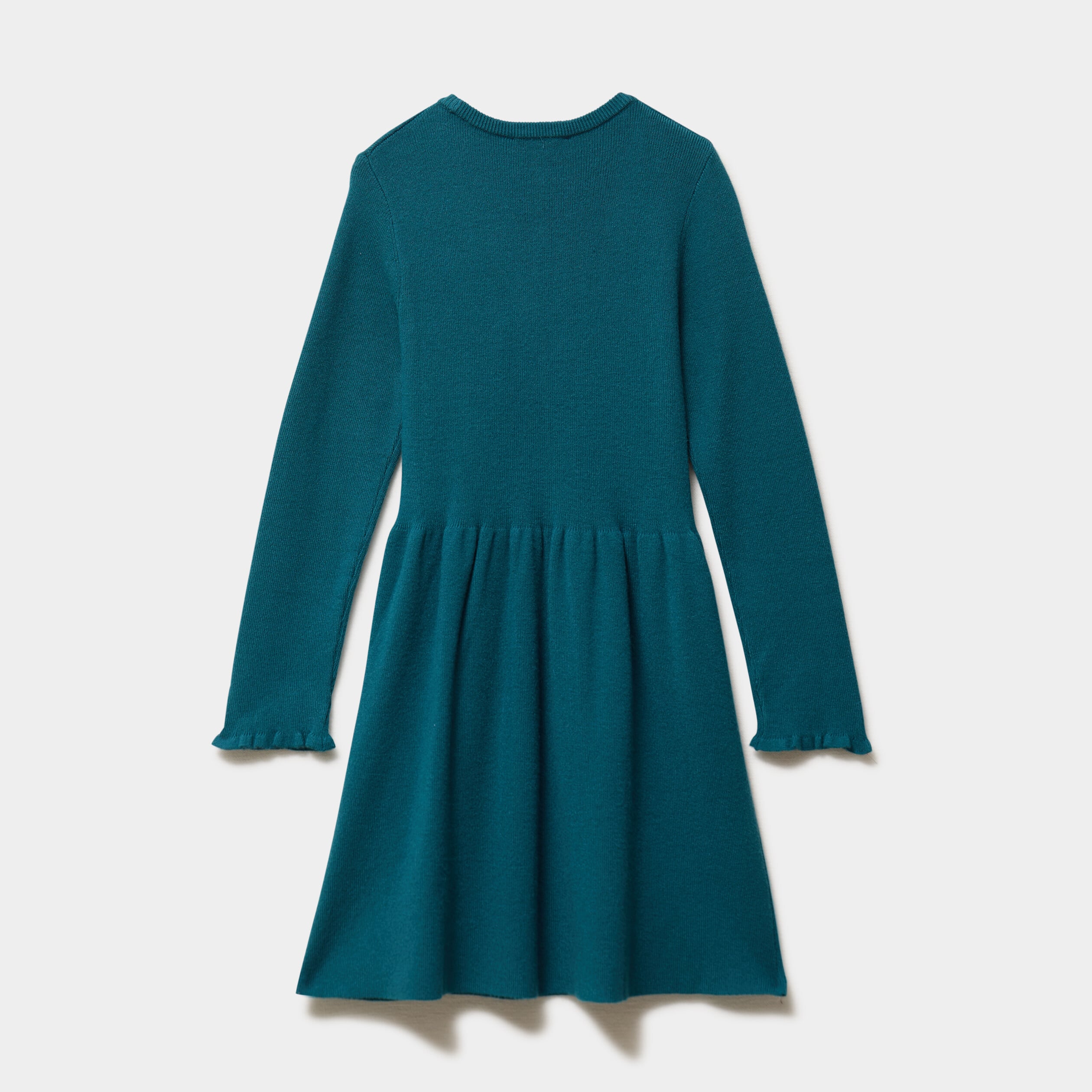 Robe tricot &eacute;vas&eacute;e manches longues vert fonc&eacute; fille