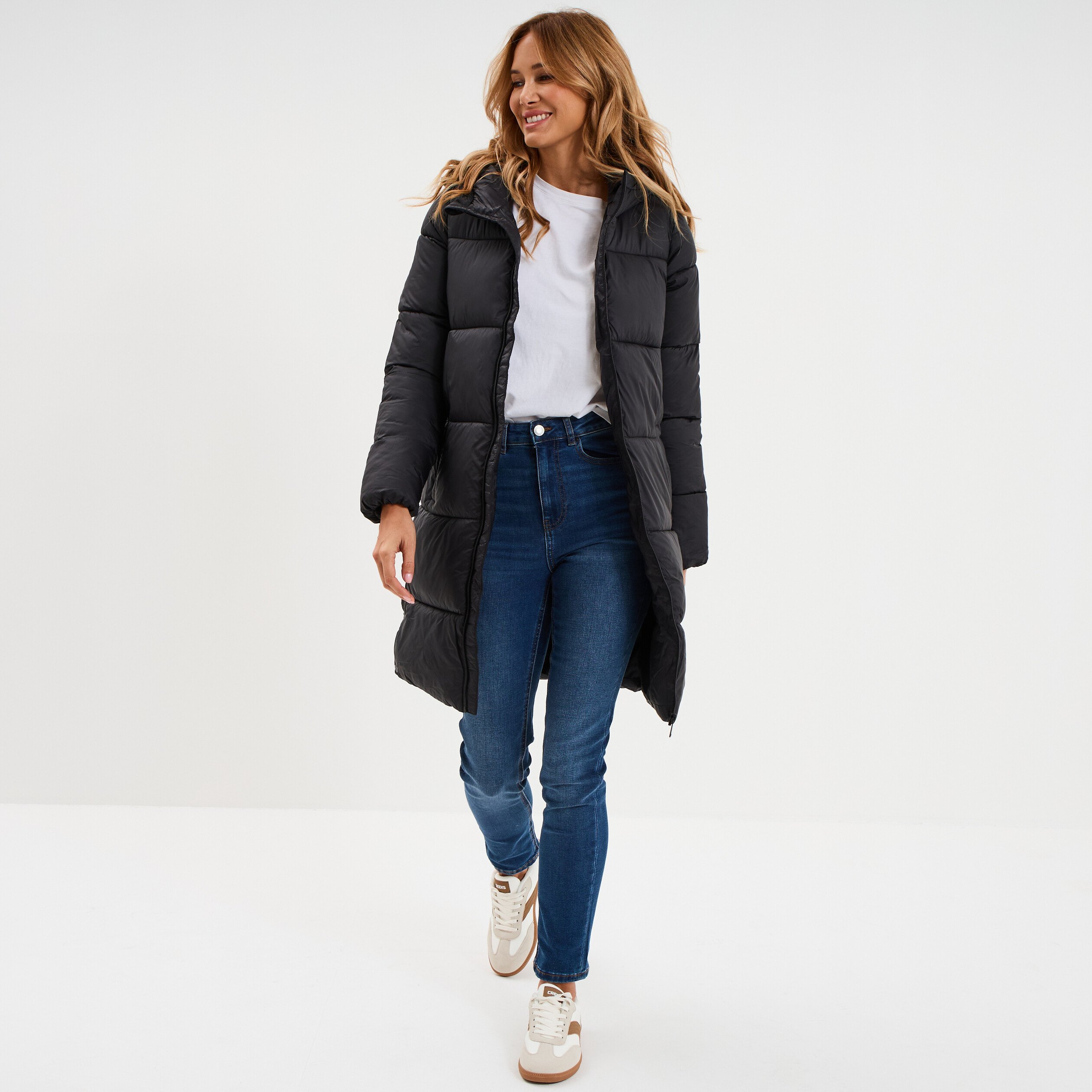 Doudoune longue à capuche noir femme La Halle