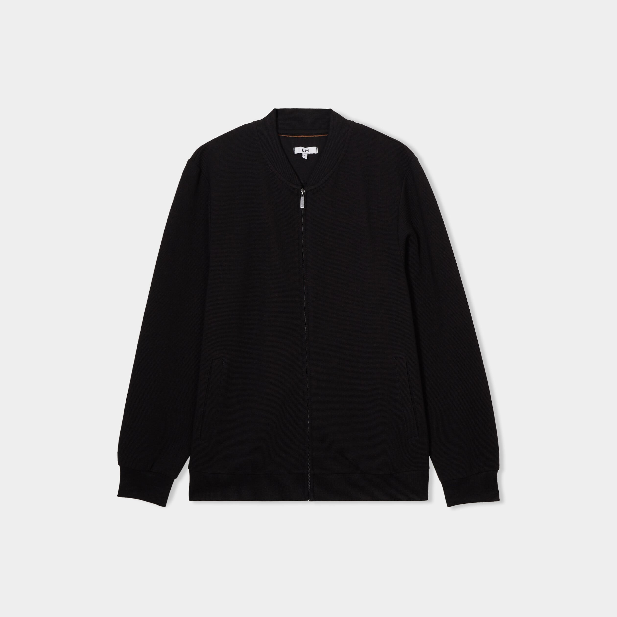 Gilet reli&eacute;f&eacute; manches longues zipp&eacute; noir homme