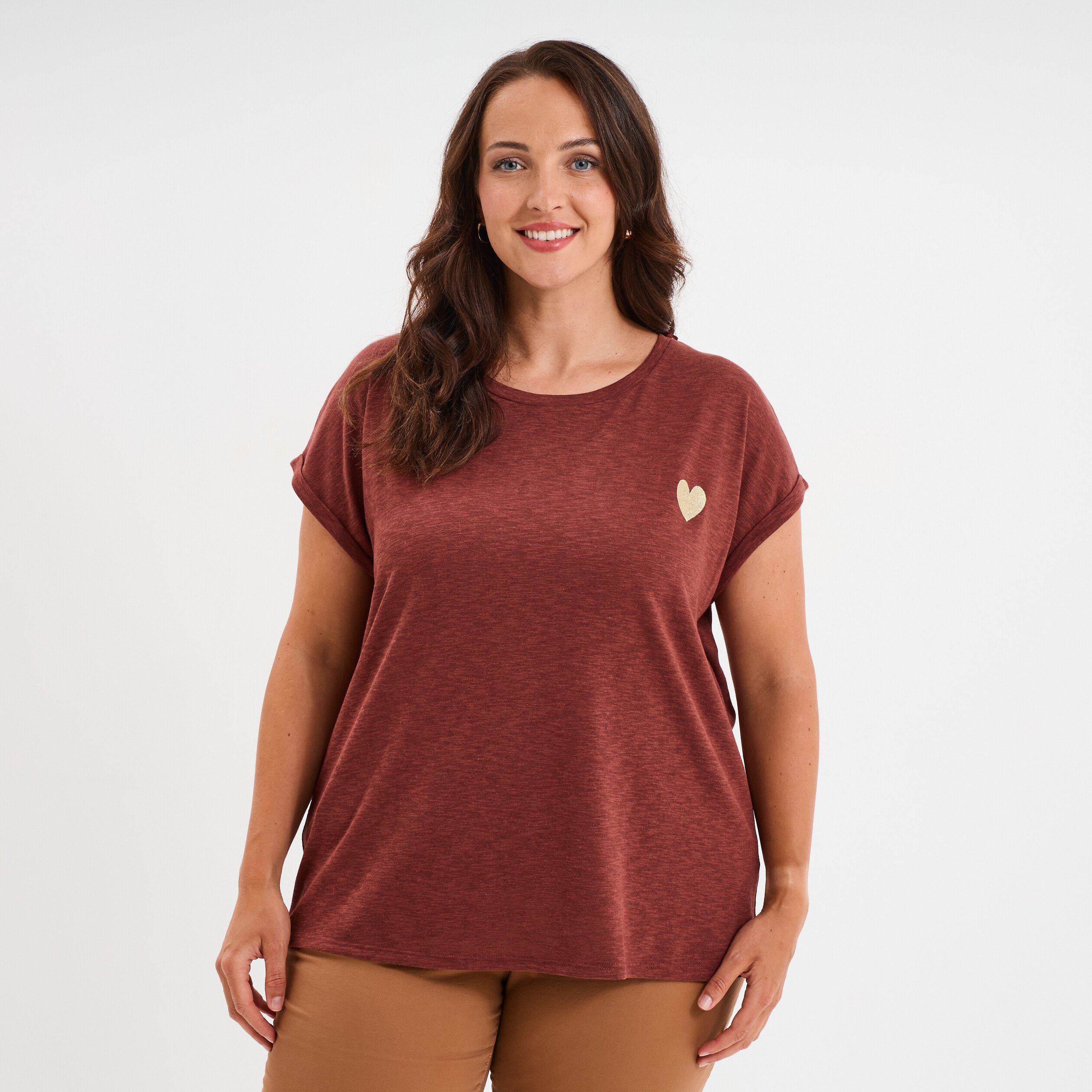 t shirt manches courtes marron femmegt T-shirt manches courtes marron femme grande taille