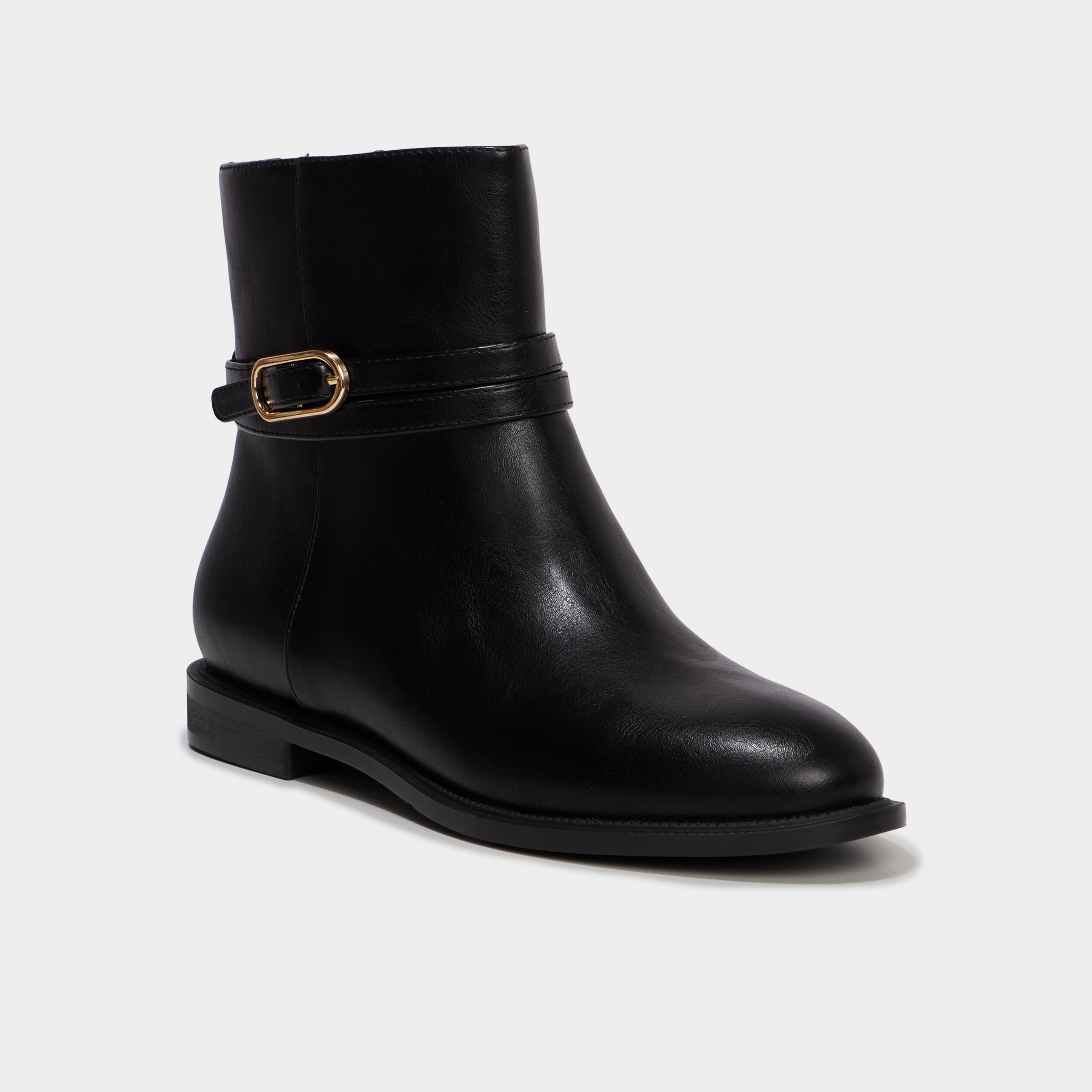 Bottines plates &agrave; boucle noir femme