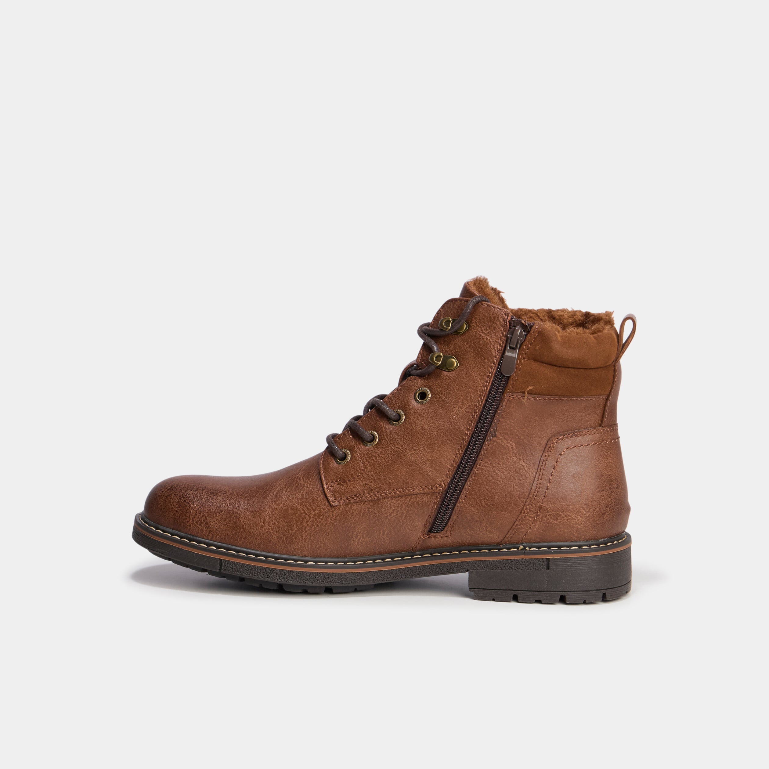 Bottines montantes zipp&eacute;es &agrave; lacets marron homme