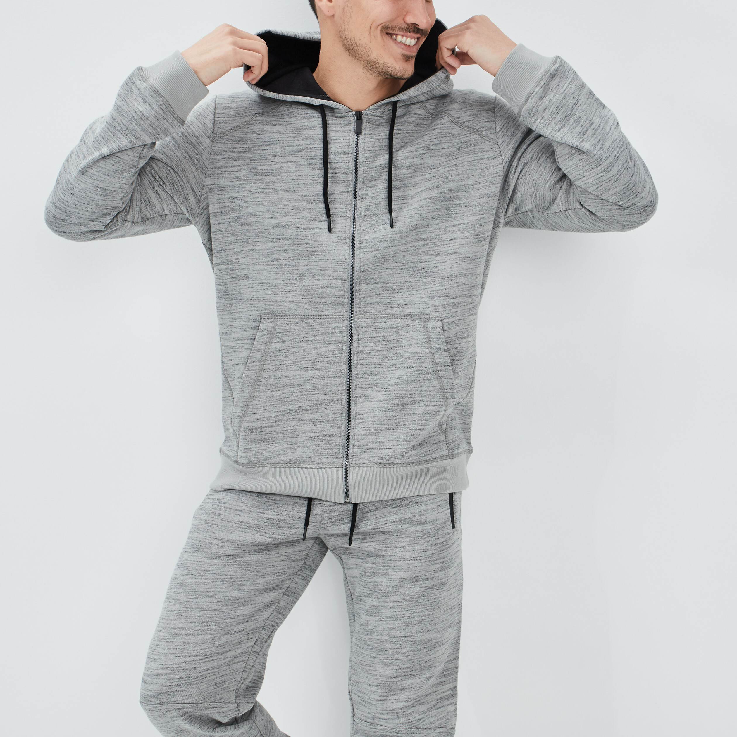 Sweat zipp capuche gris clair homme