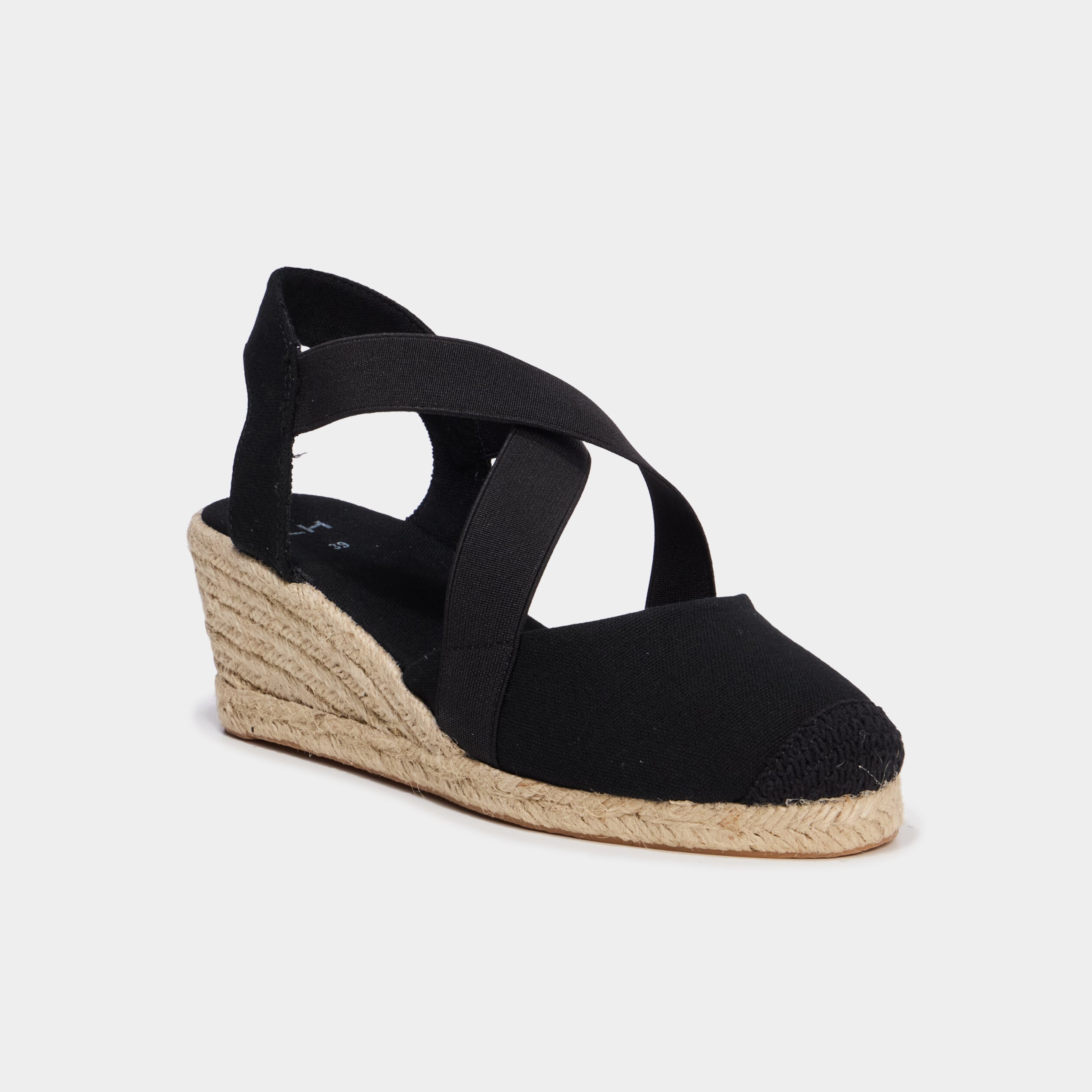 Sandales espadrilles compens&eacute;es en corde noir femme