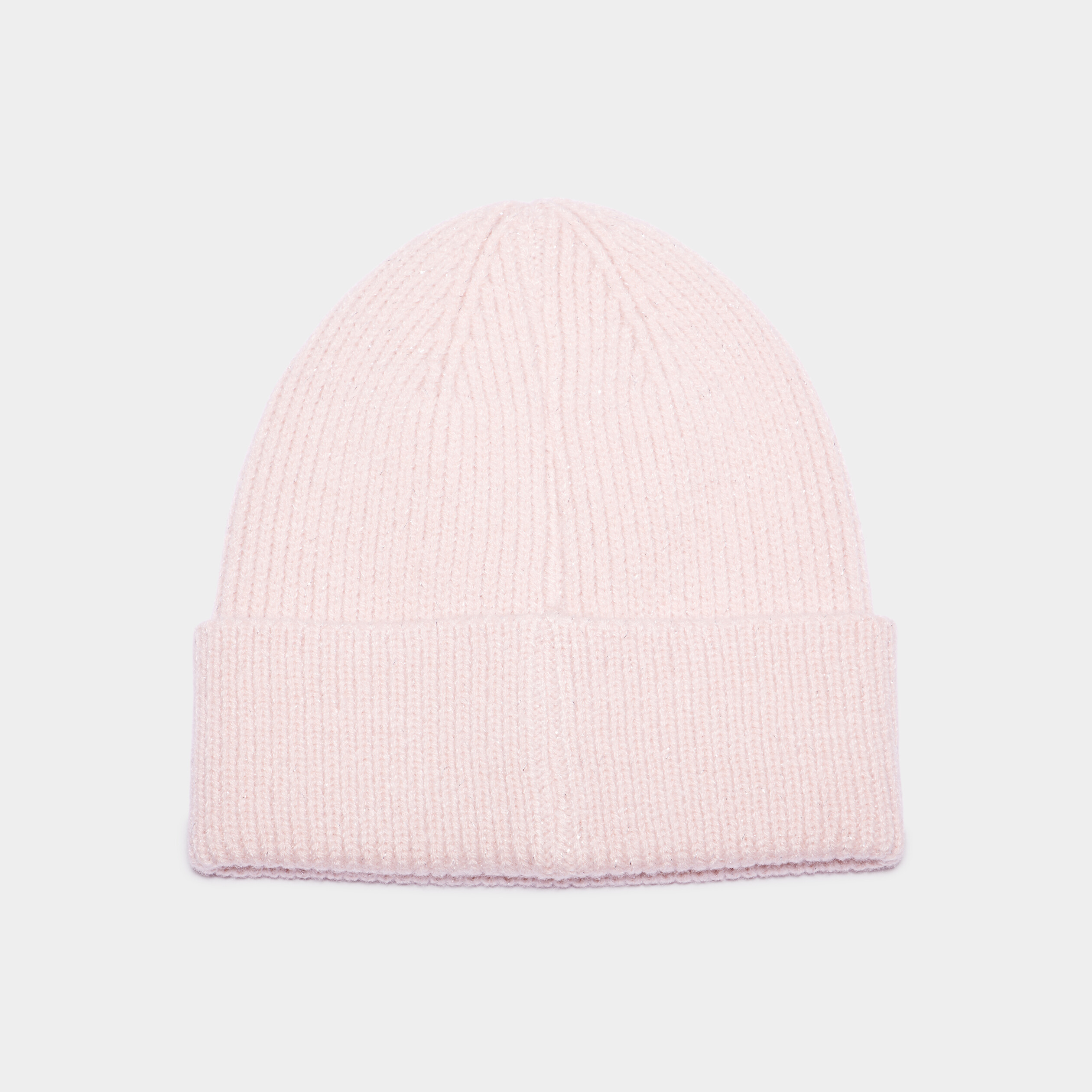Bonnet &agrave; revers tricot&eacute; rose clair fille