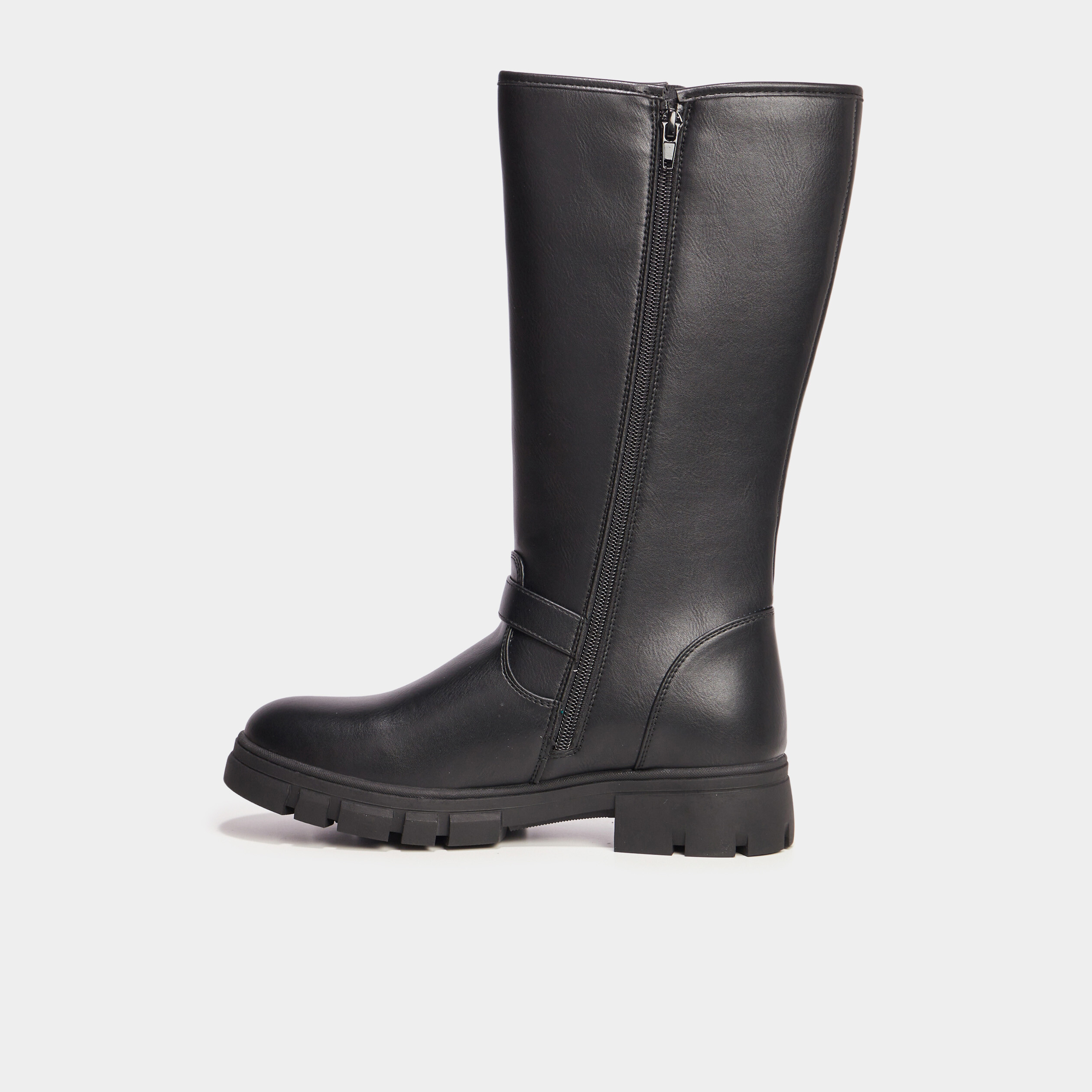 bottes crantees a bout rond avec boucles noir fille Bottes crantées à bout rond avec boucles noir fille