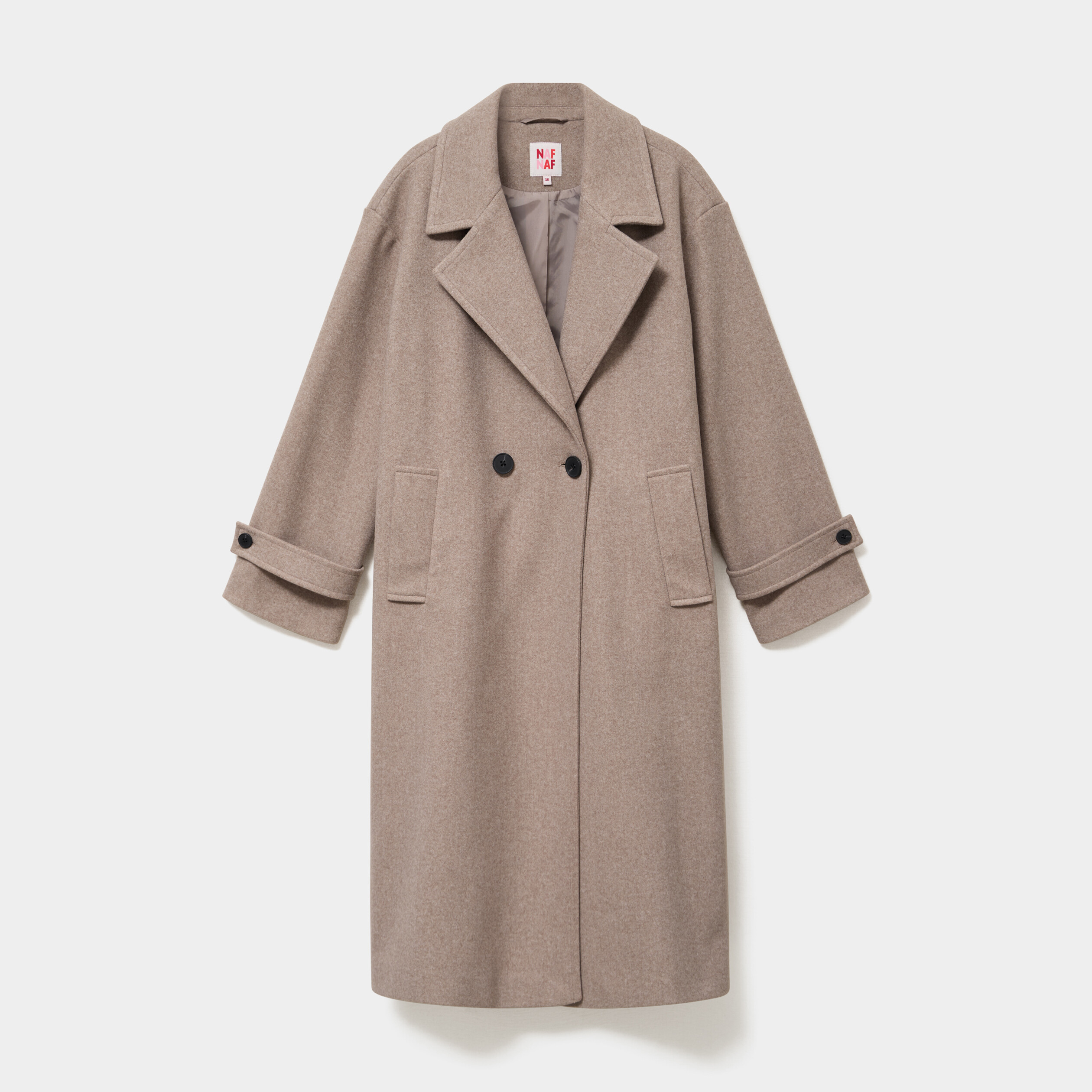Manteau oversize double boutons long beige femme