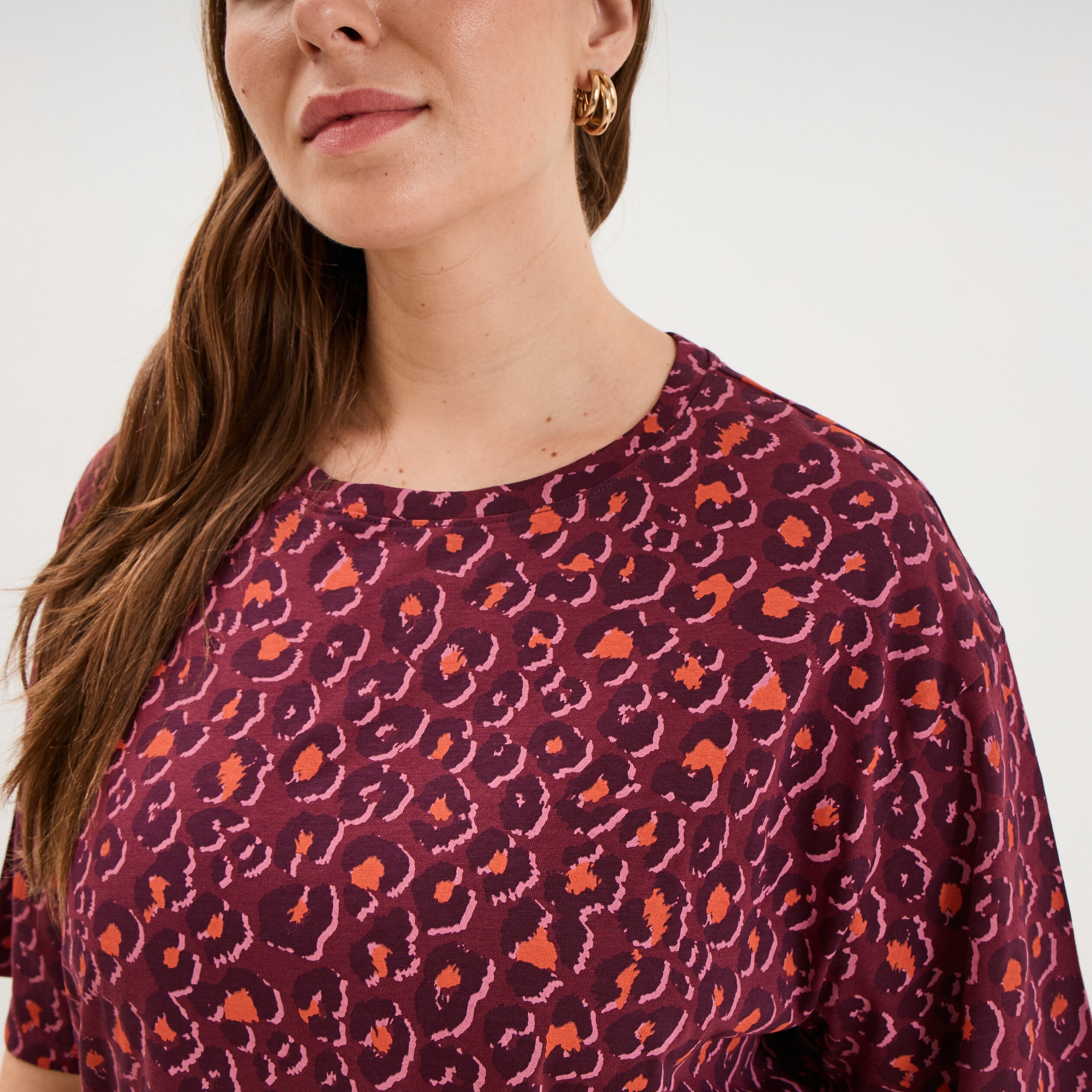T-shirt col rond manches courtes coton bordeaux femme grande taille