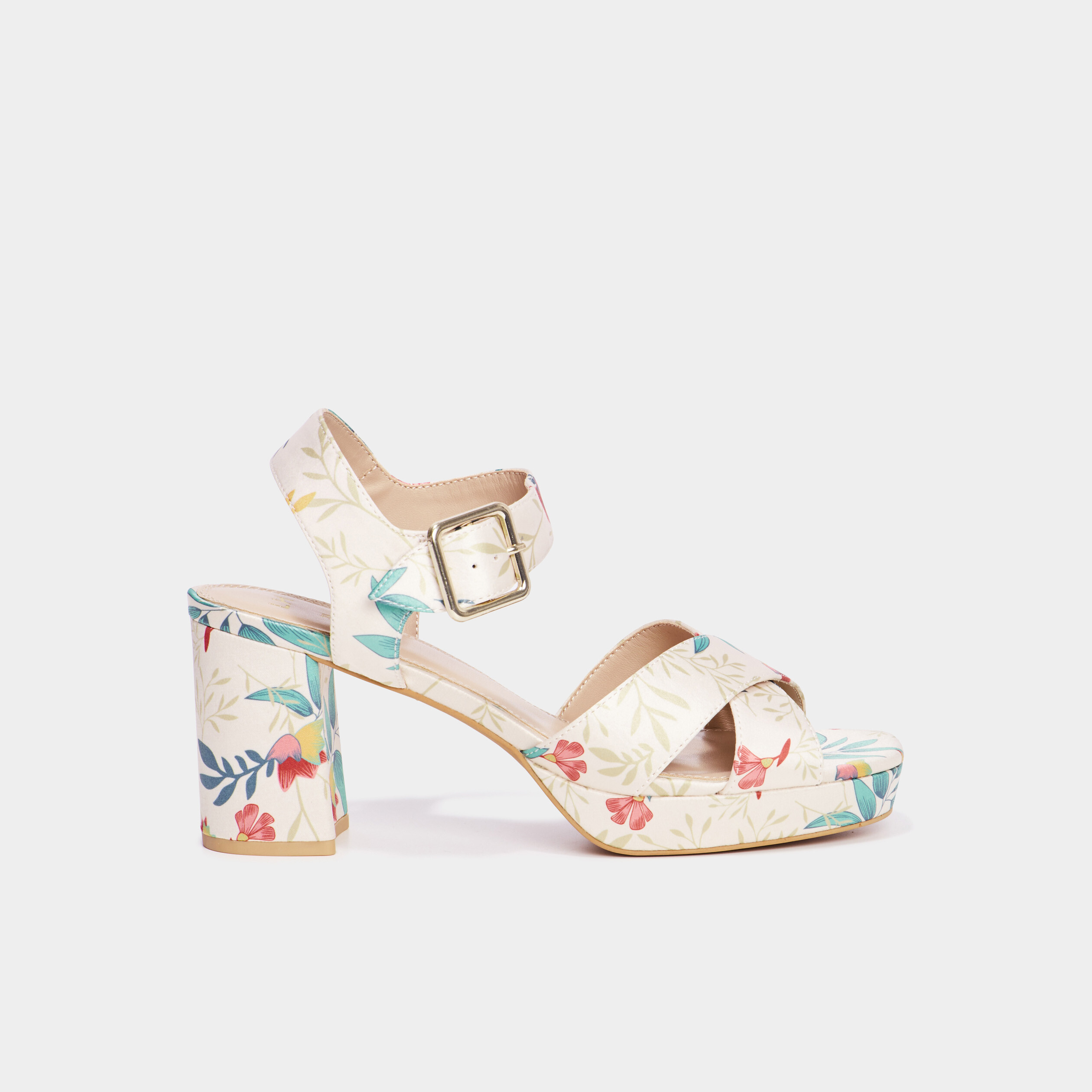 Sandales toile &agrave; talons carr&eacute;s 7 cm multicolore femme