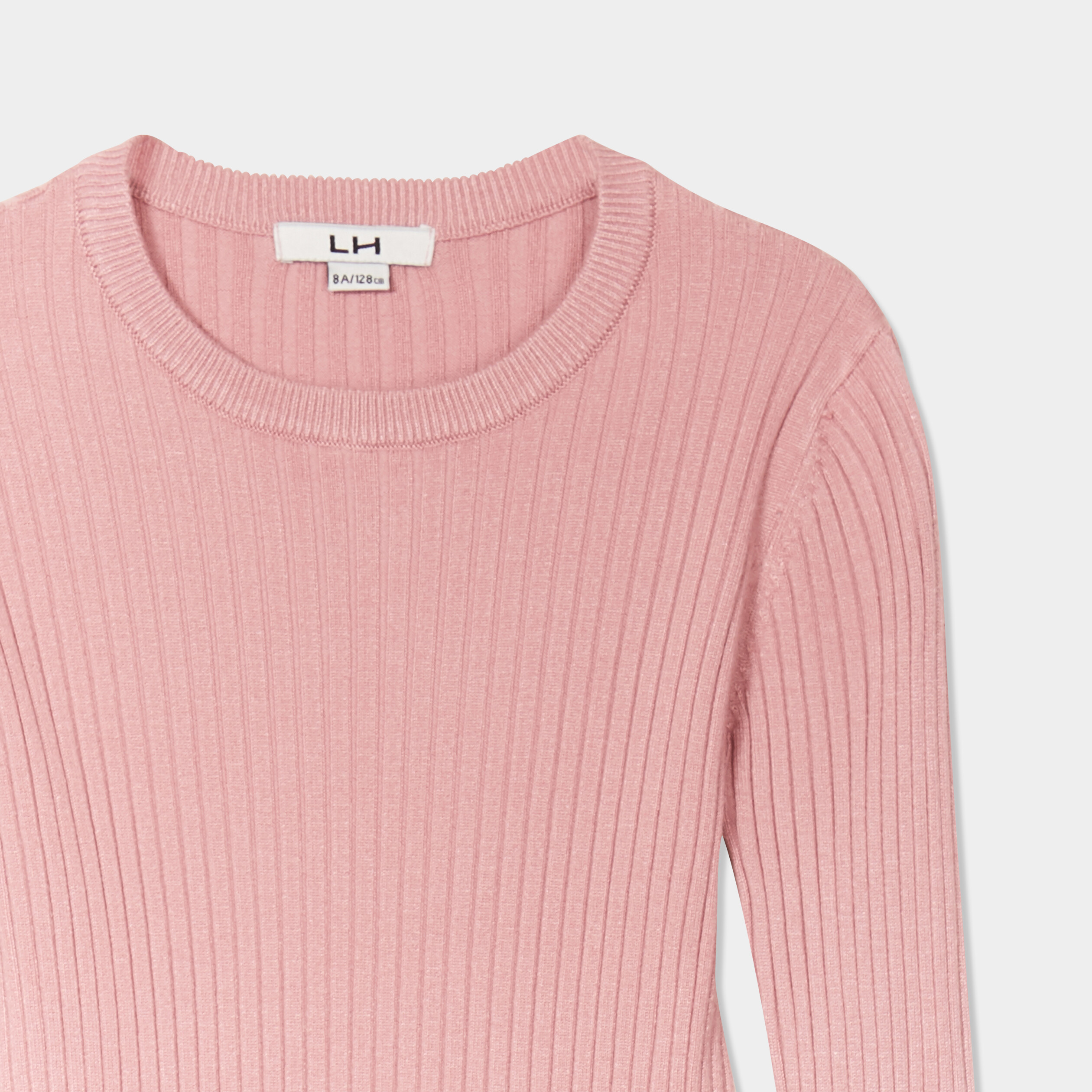 Pull cotele ajuste manches longues vieux rose fille