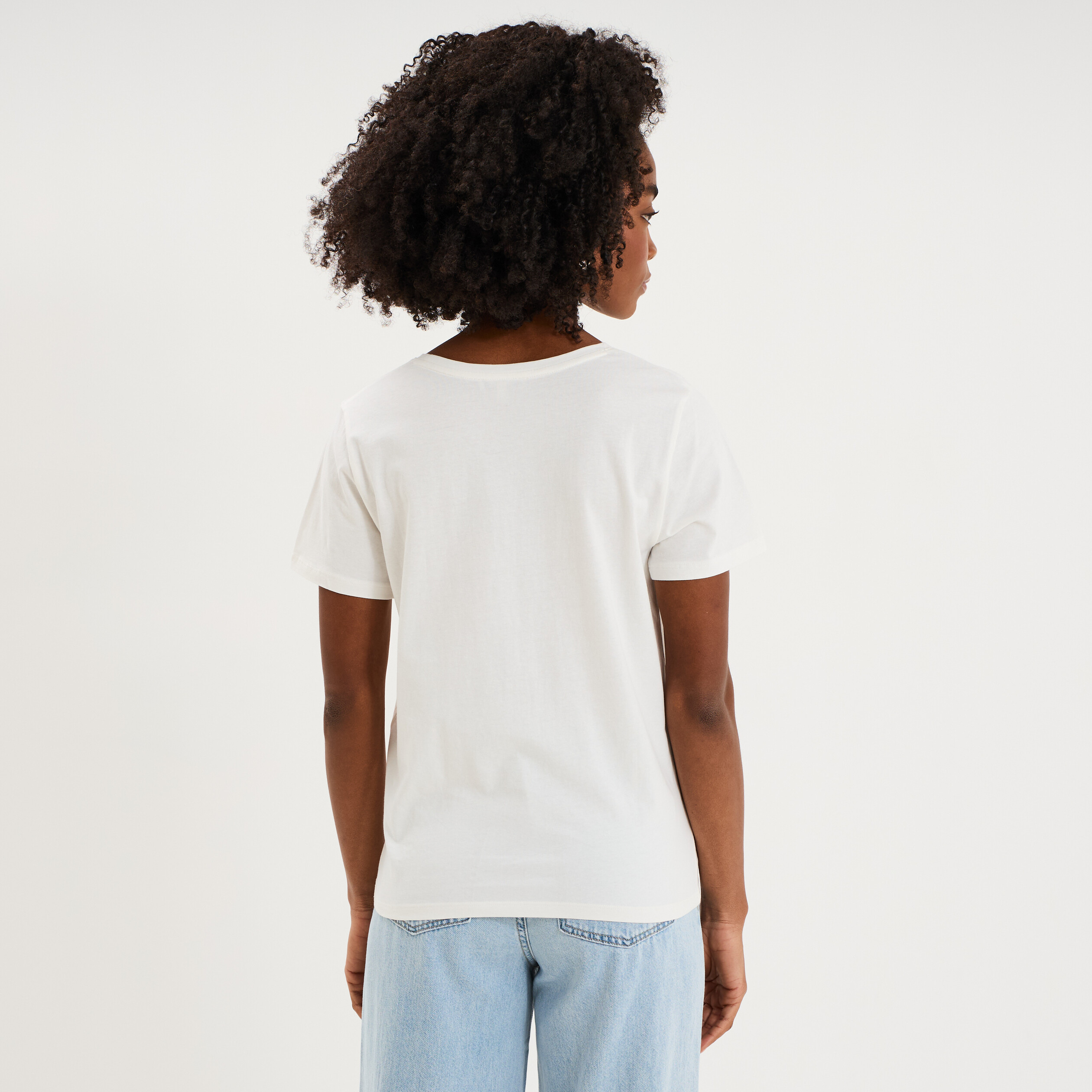 T-shirt ajust&eacute; manches courtes coton blanc femme