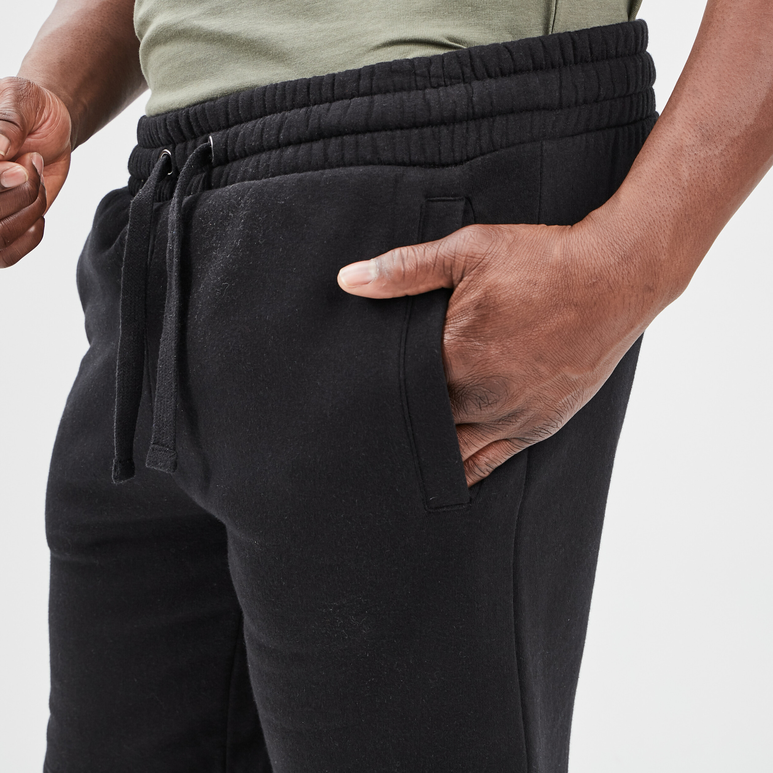 Short jogging molleton droit noir homme