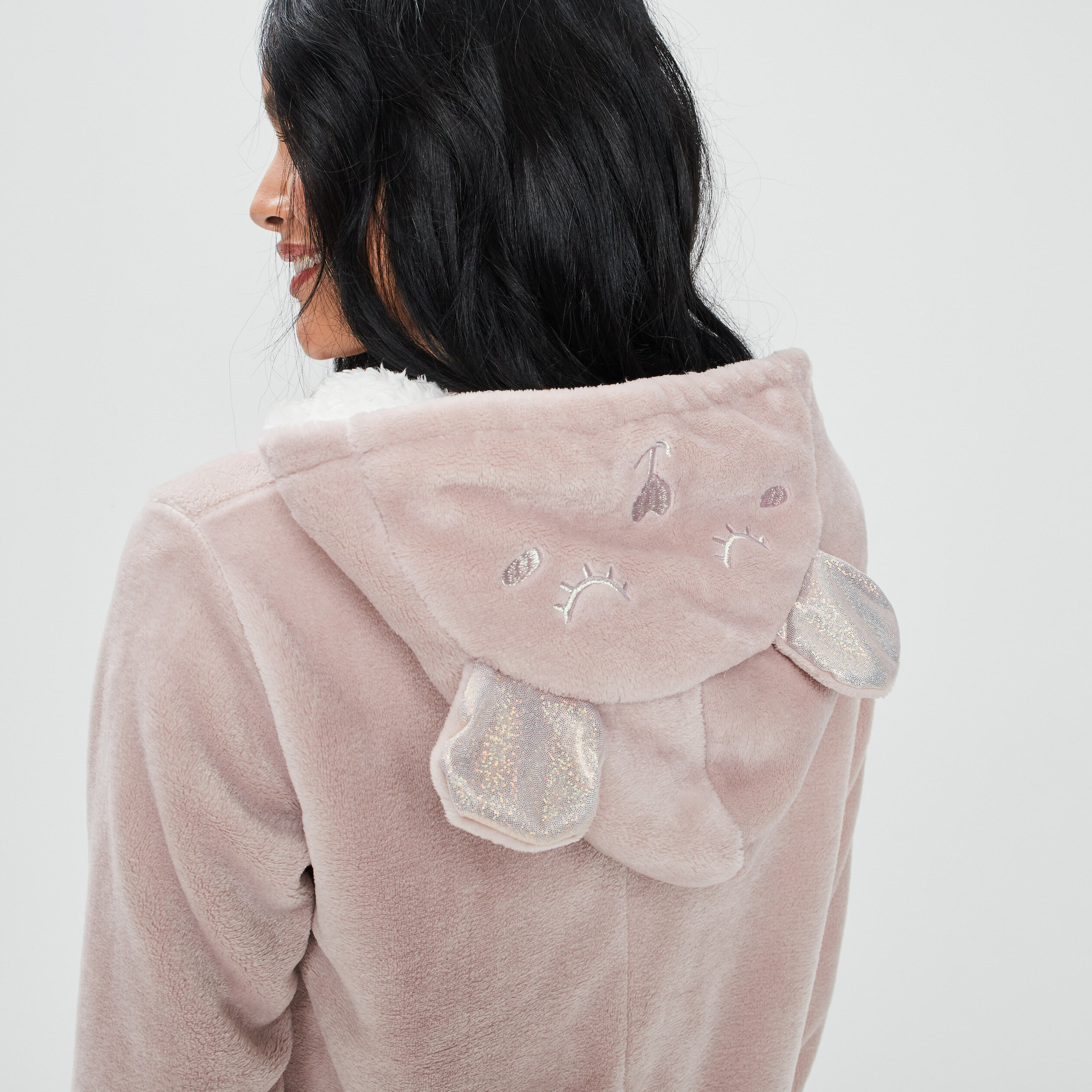 Combinaison pyjama à capuche rose clair femme