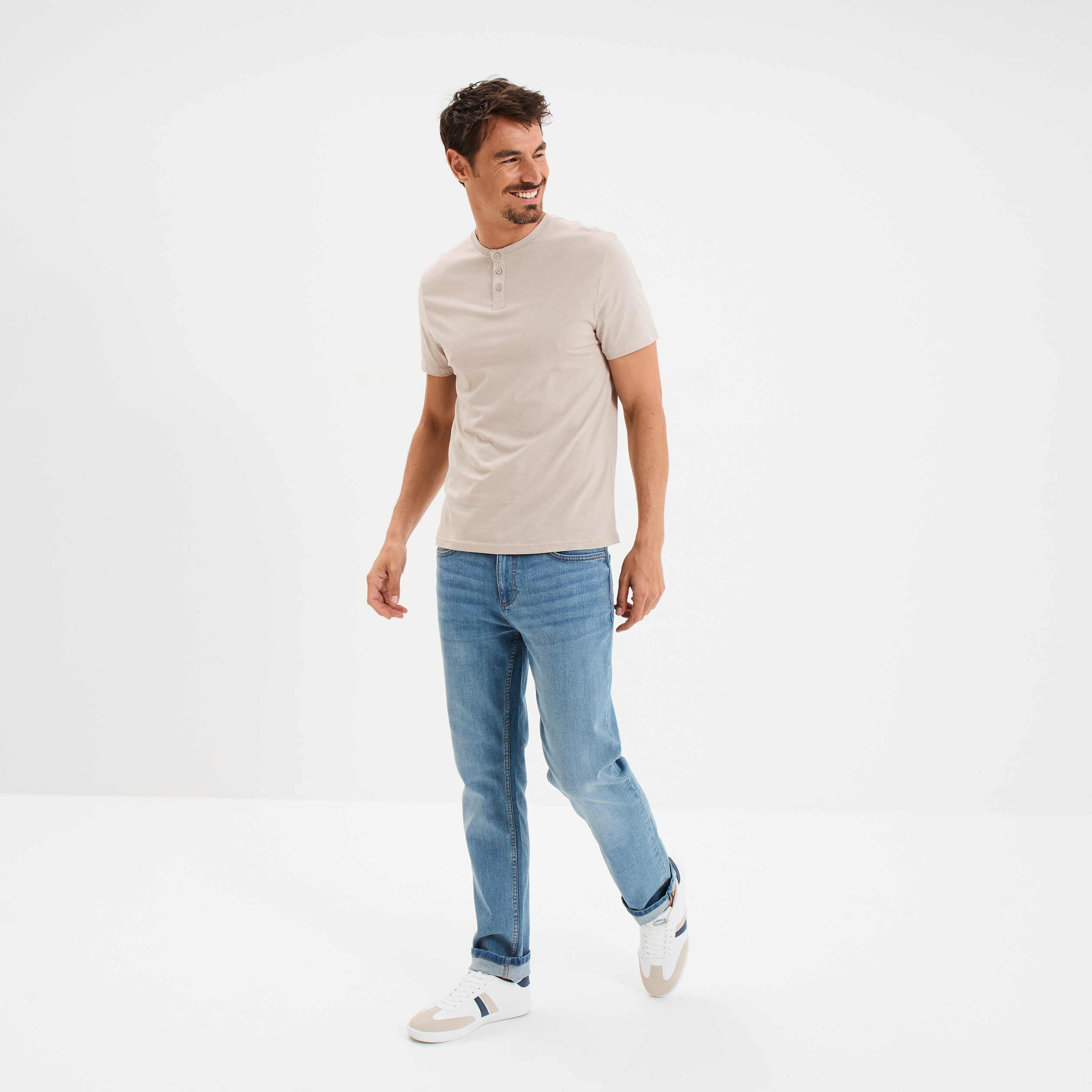 t shirt col tunisien manches courtes gris clair homme T-shirt col tunisien manches courtes gris clair homme