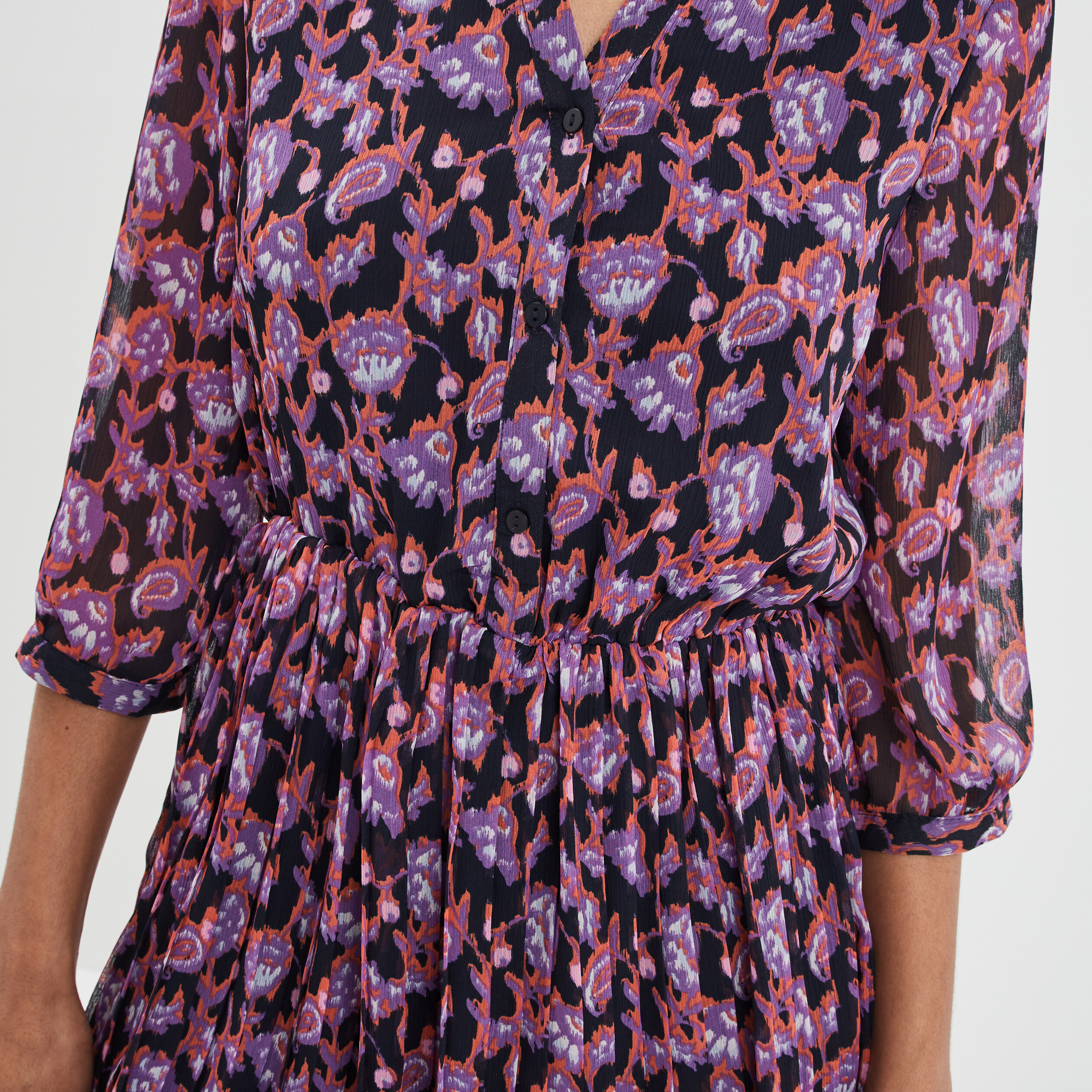 robe evasee bas plisse manches 34 bleu marine femme Robe évasée bas plissé manches 3/4 bleu marine femme