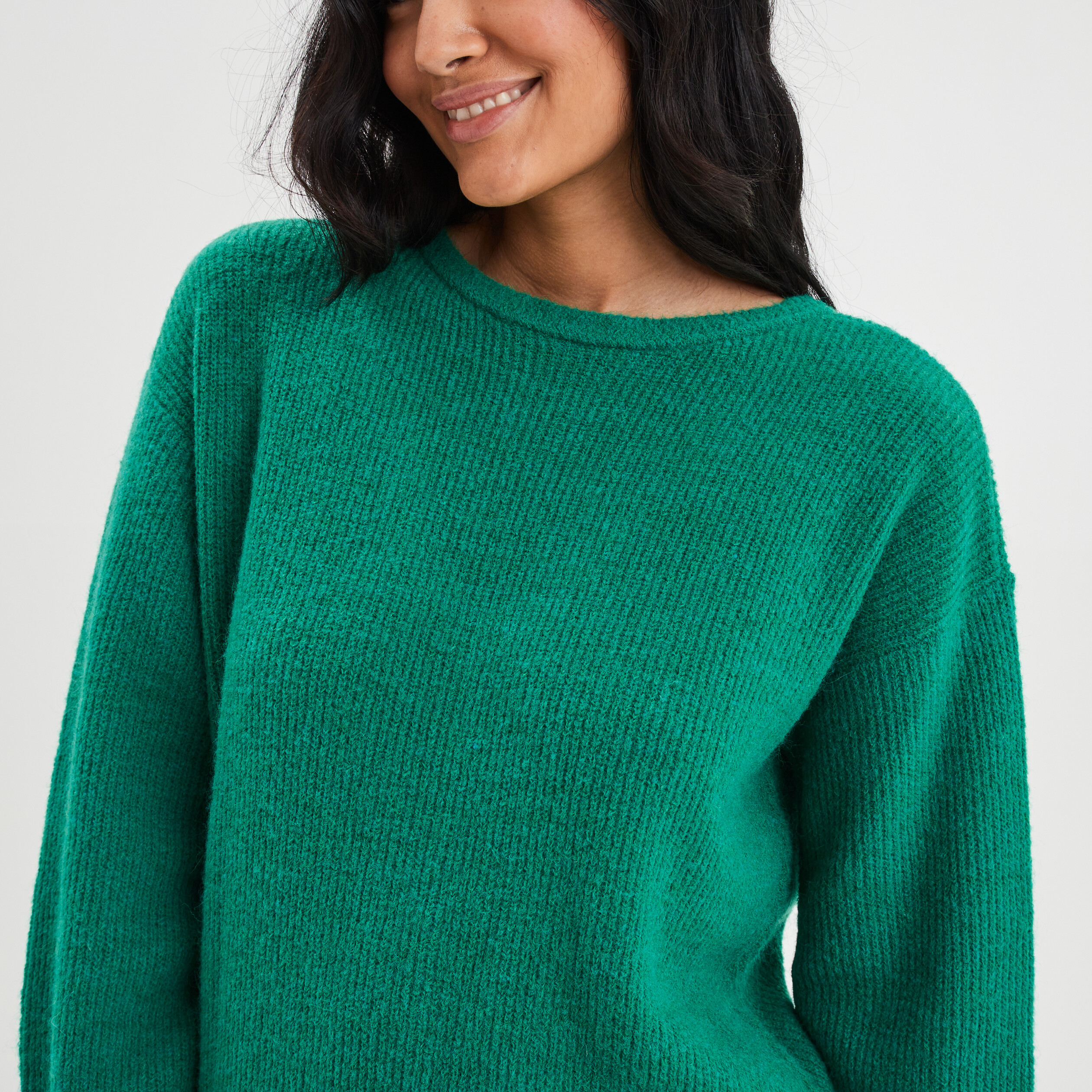 Pull réversible dos col en V vert émeraude femme