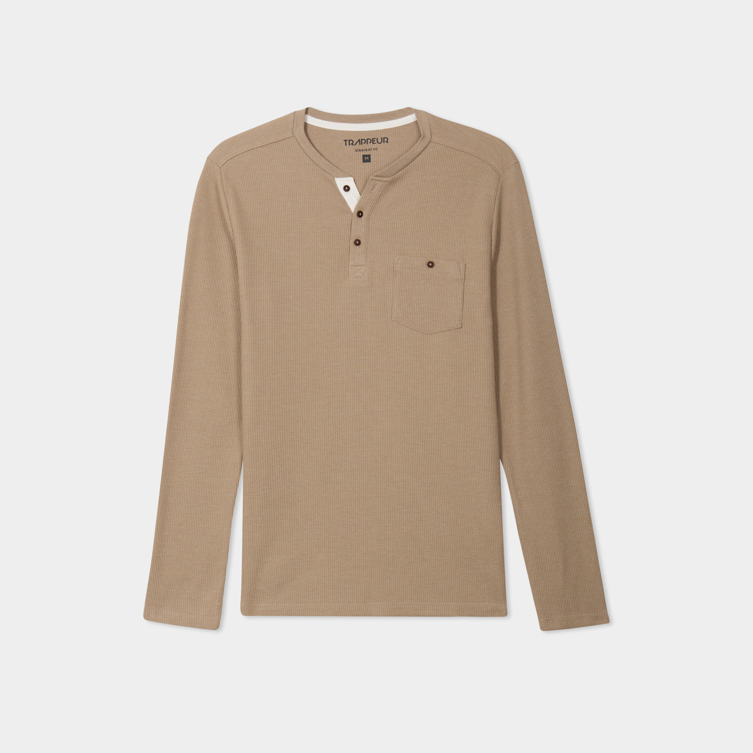 T-shirt col tunisien 1 poche Trappeur taupe homme