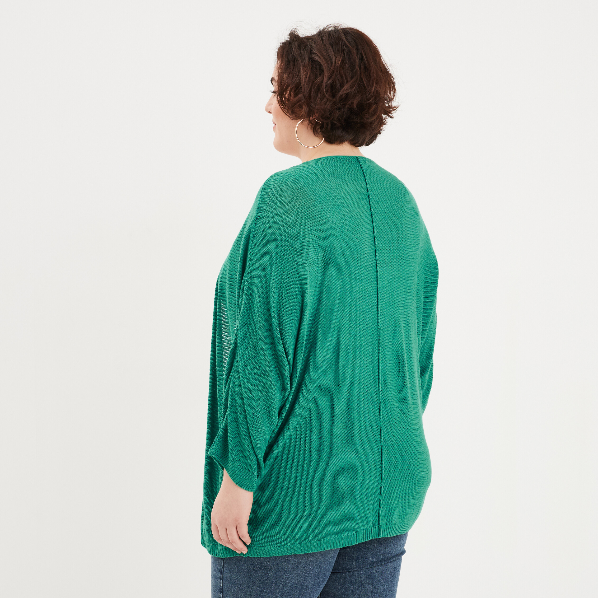 gilet col ouvert manches 34 vert emeraude femmegt Gilet col ouvert manches 3/4 vert émeraude femme grande taille