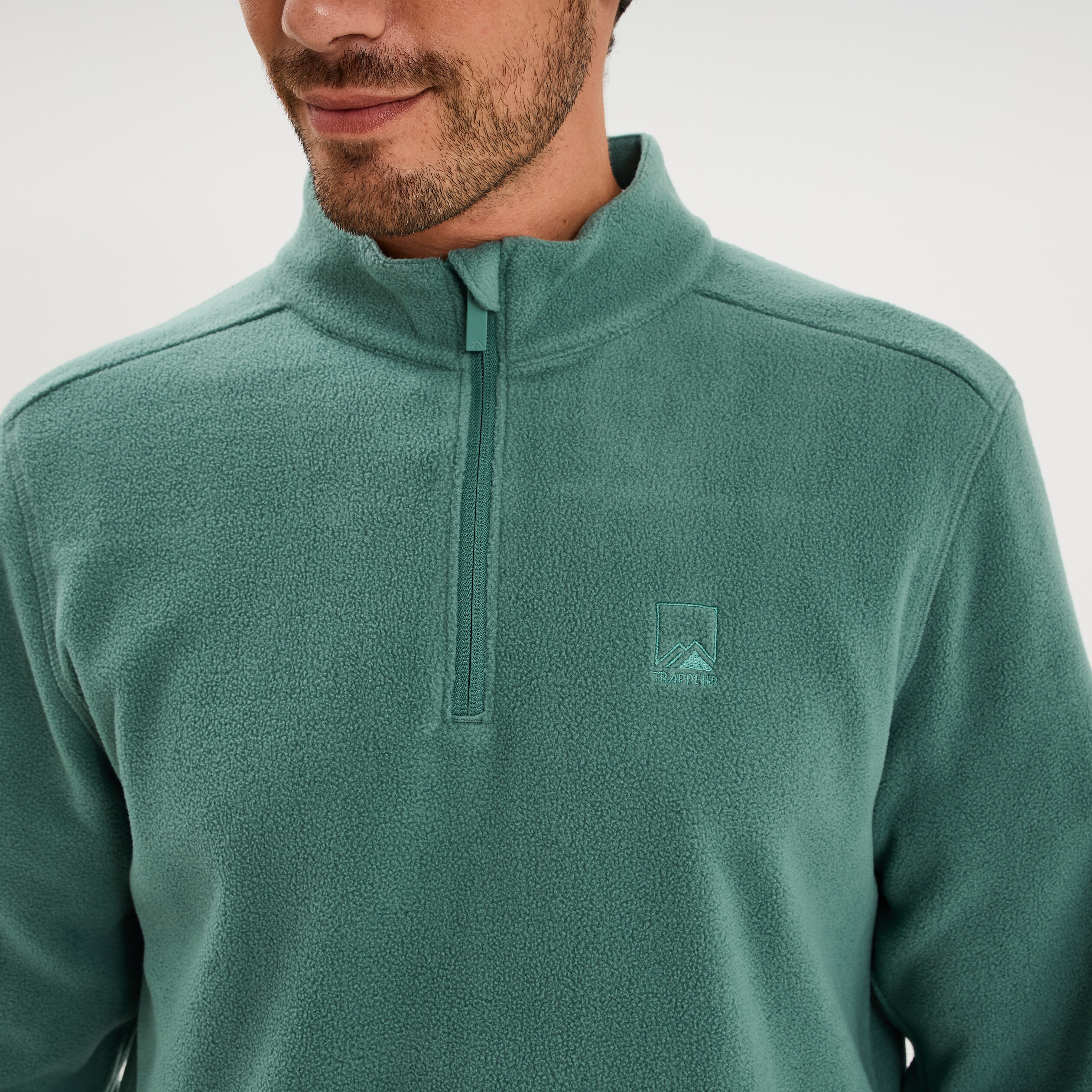 Sweat polaire col camionneur vert fonc&eacute; homme