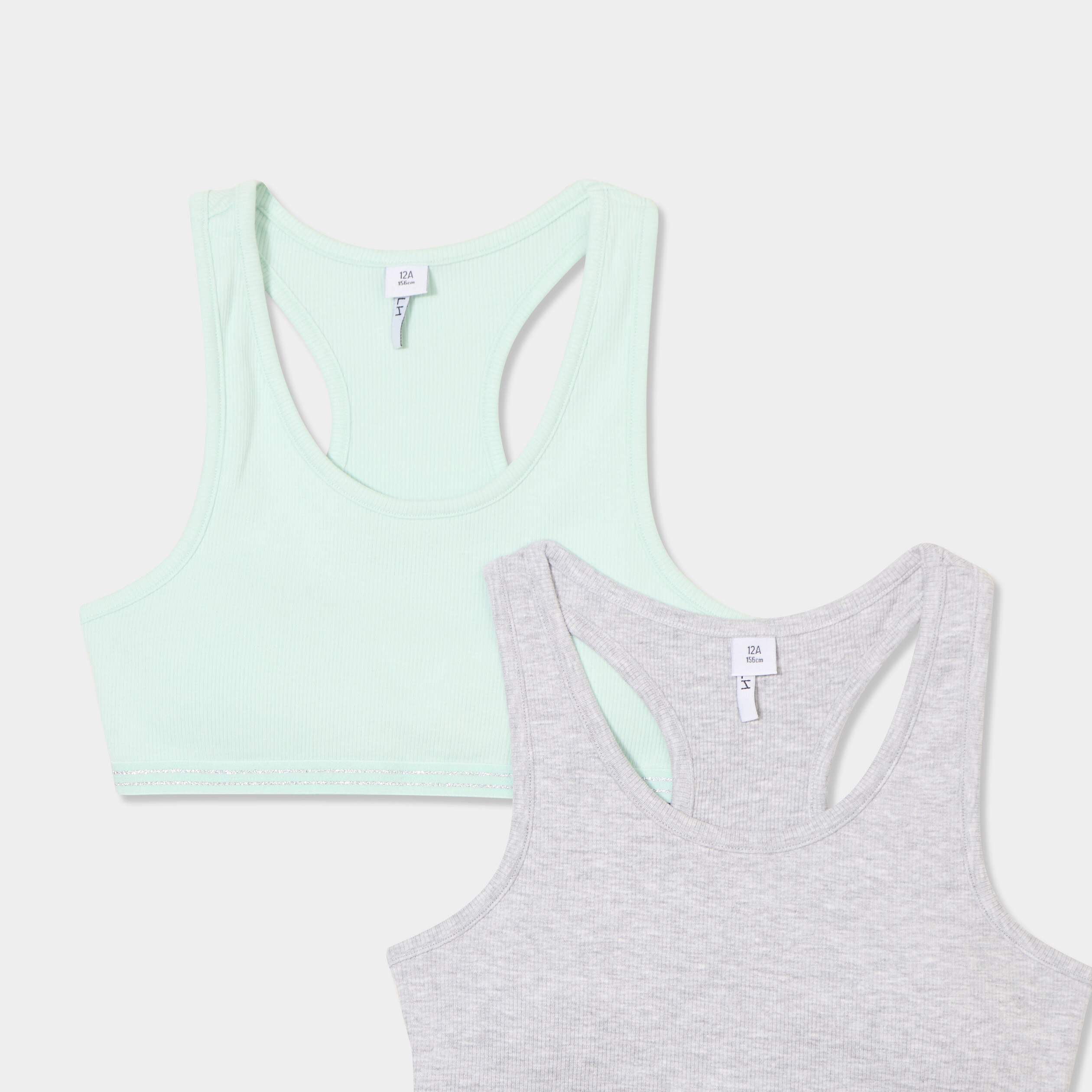 Lot 2 brassi&egrave;res effet c&ocirc;tel&eacute; coton vert clair fille