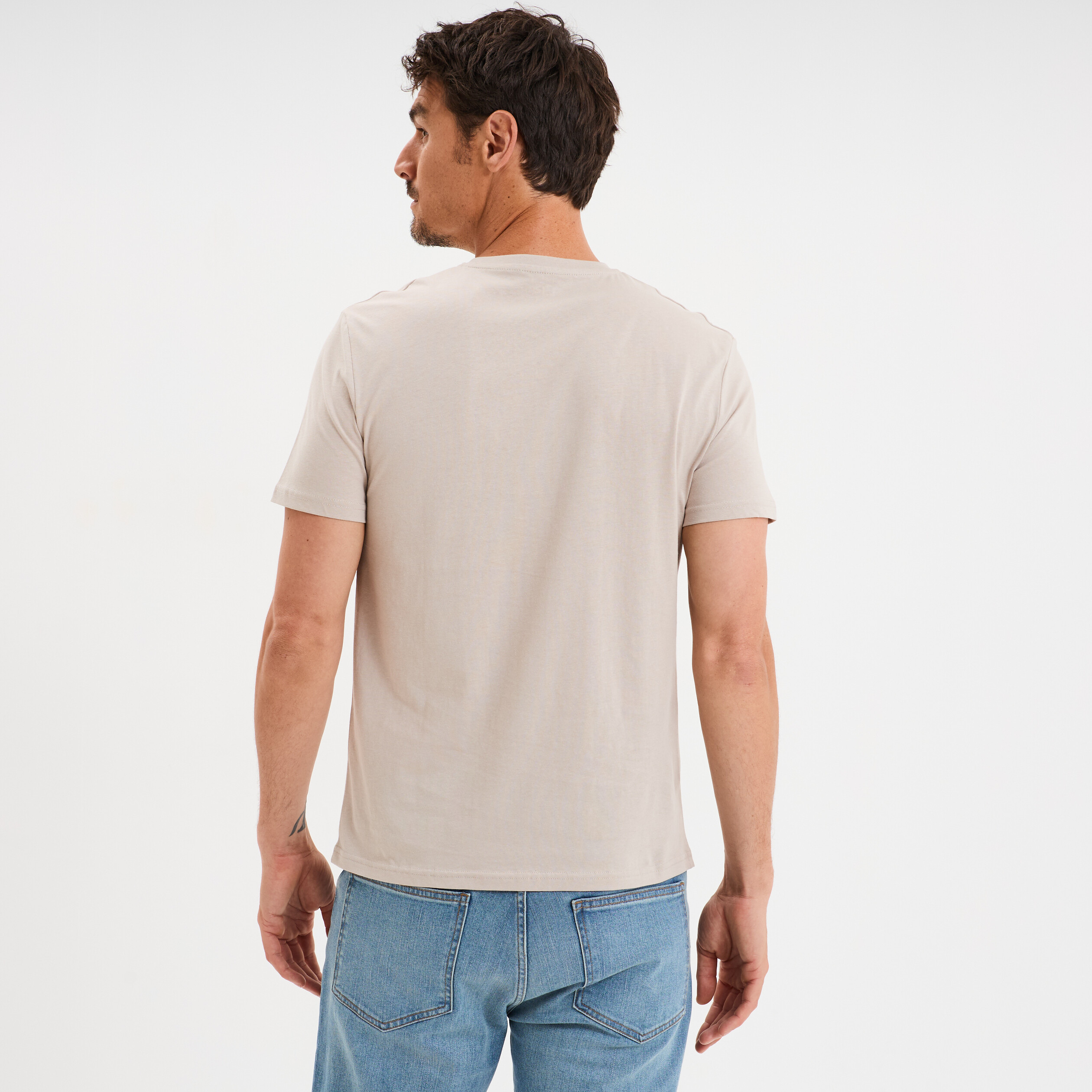 t shirt col tunisien manches courtes gris clair homme T-shirt col tunisien manches courtes gris clair homme