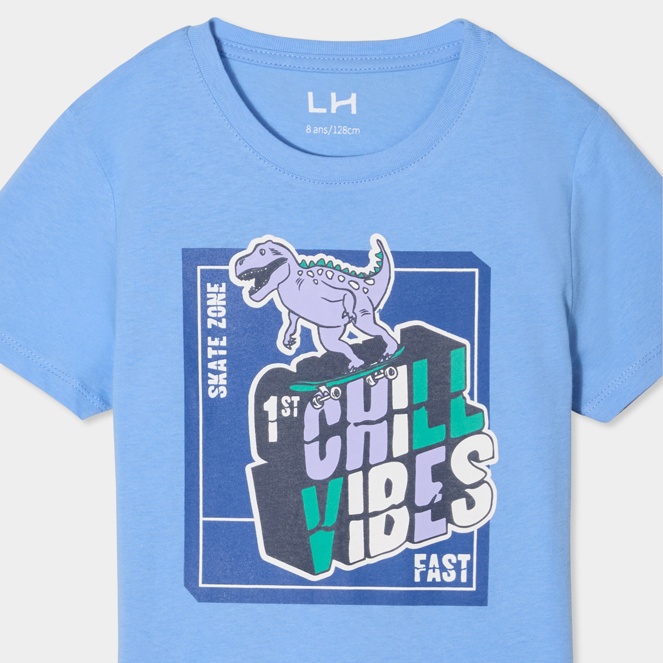 t shirt col rond manches courtes coton bleu garcon T-shirt col rond manches courtes coton bleu garçon