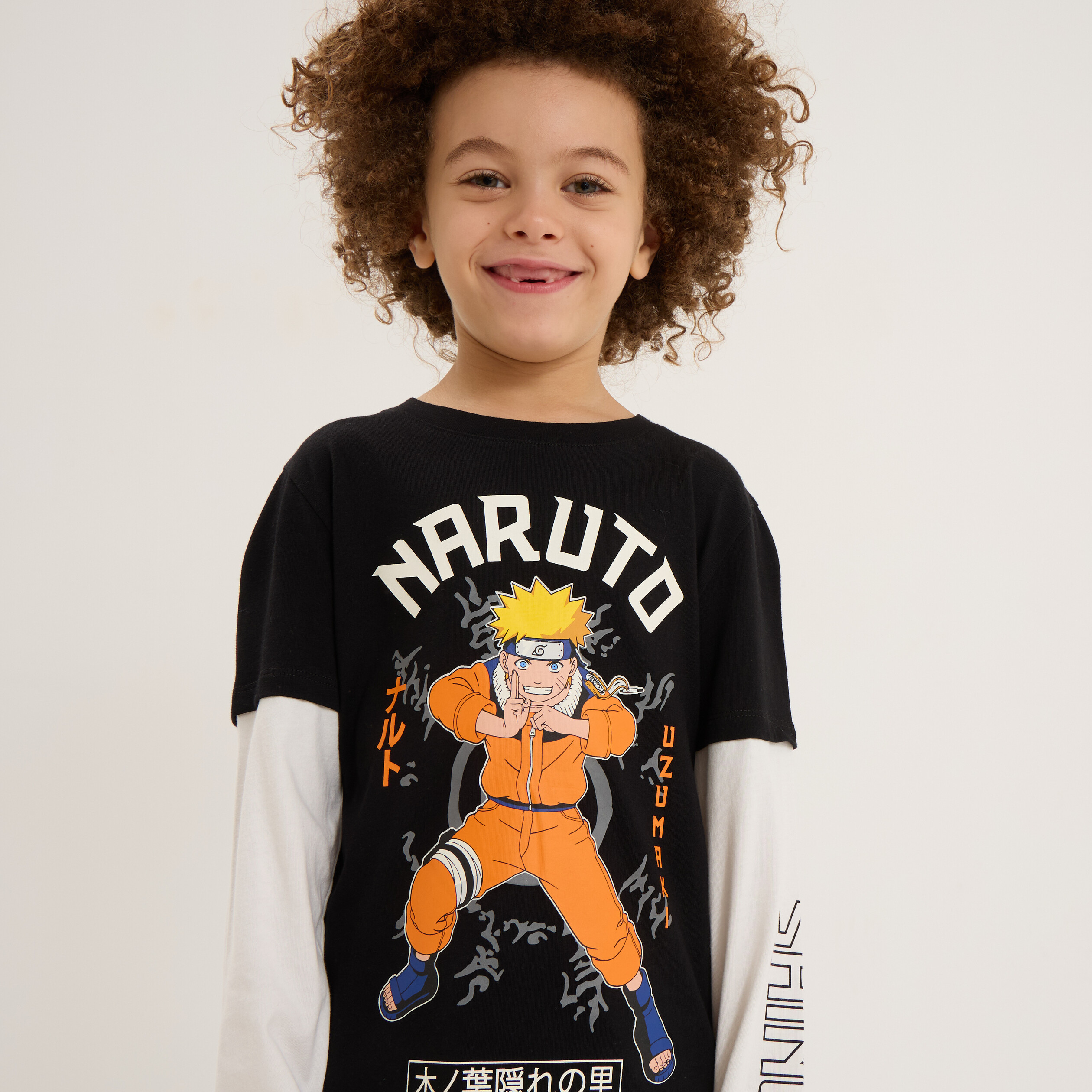 t shirt manches longues coton naruto noir garcon T-shirt manches longues coton Naruto noir garçon