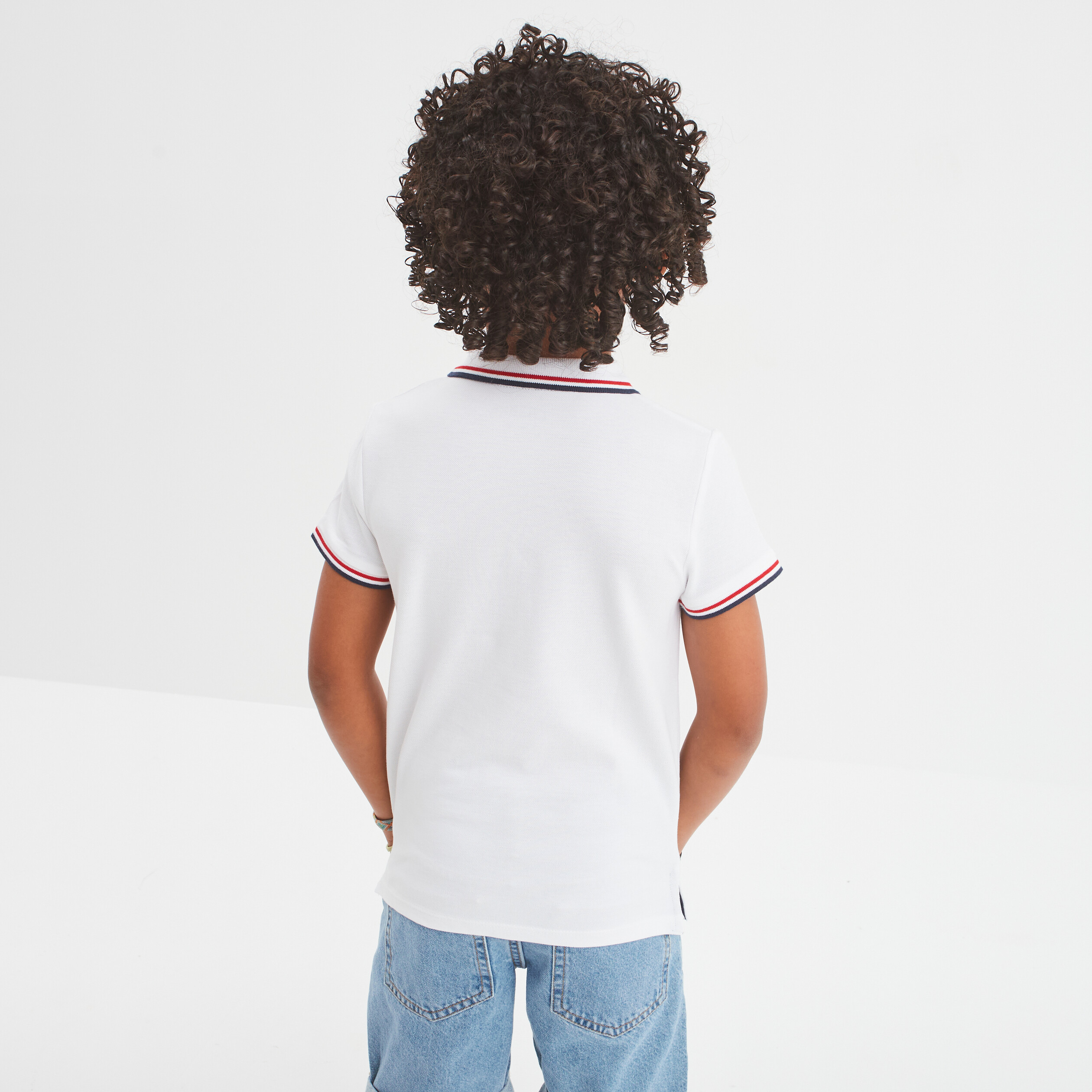 Polo manches courtes coton blanc gar&ccedil;on
