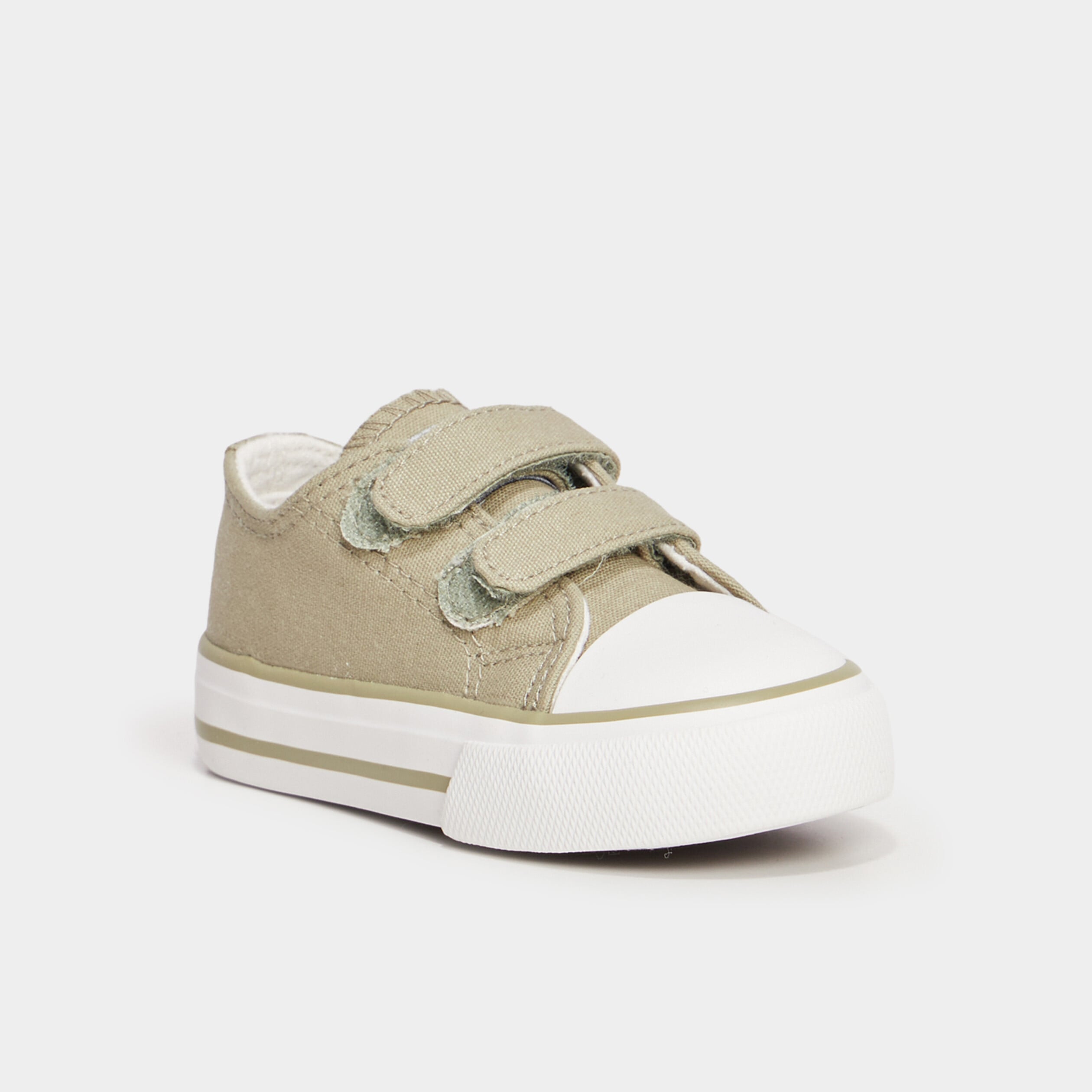 Tennis &agrave; scratchs en toile bout renforc&eacute; vert olive b&eacute;b&eacute; gar&ccedil;on